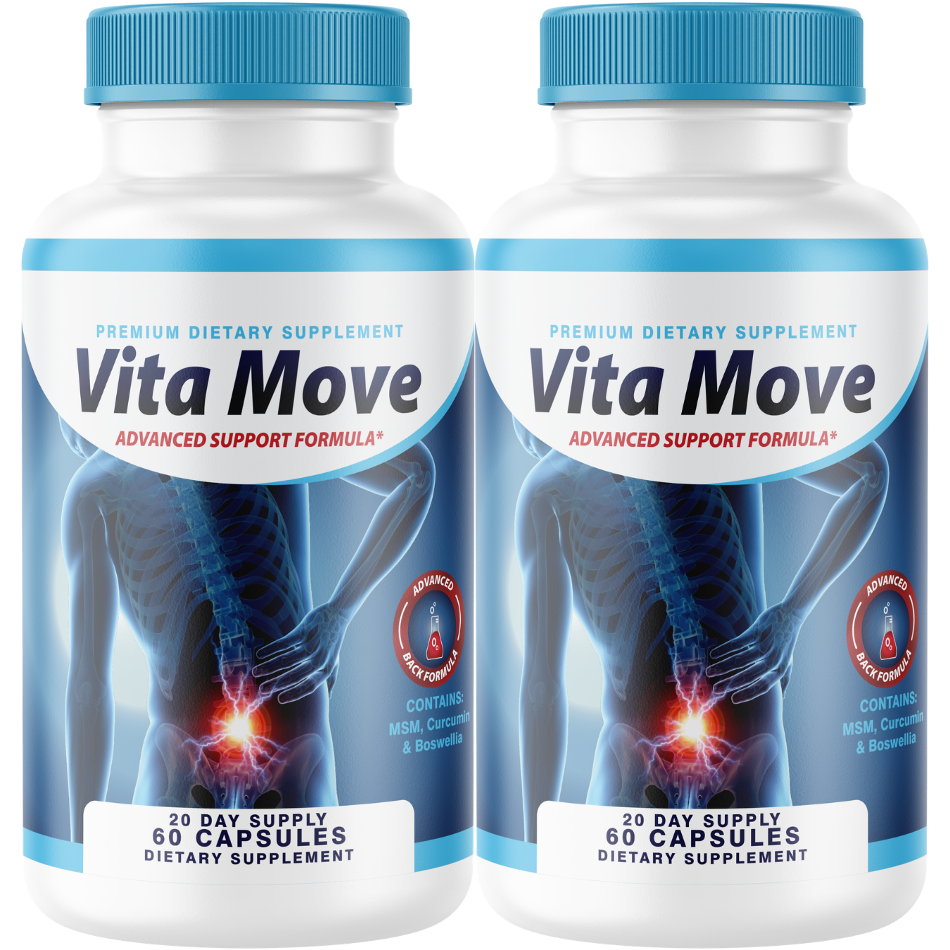 Vita Move (2 Pack) Joint Support Supplement – Glucosamine Sulfate 1500mg with Boswellia, Turmeric Curcumin, Chondroitin, MSM & Bromelain – Mobility & Flexibility Formula