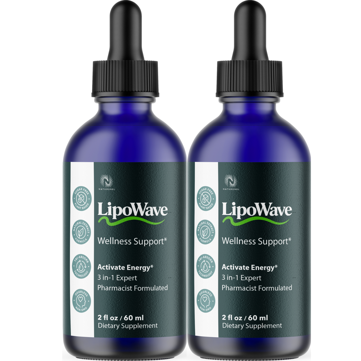 LipoWave 3-in-1 Liquid Supplement (2 Pack) – L-Arginine, L-Glutamine & L-Tryptophan – Energy, Vitality & Daily Wellness Support