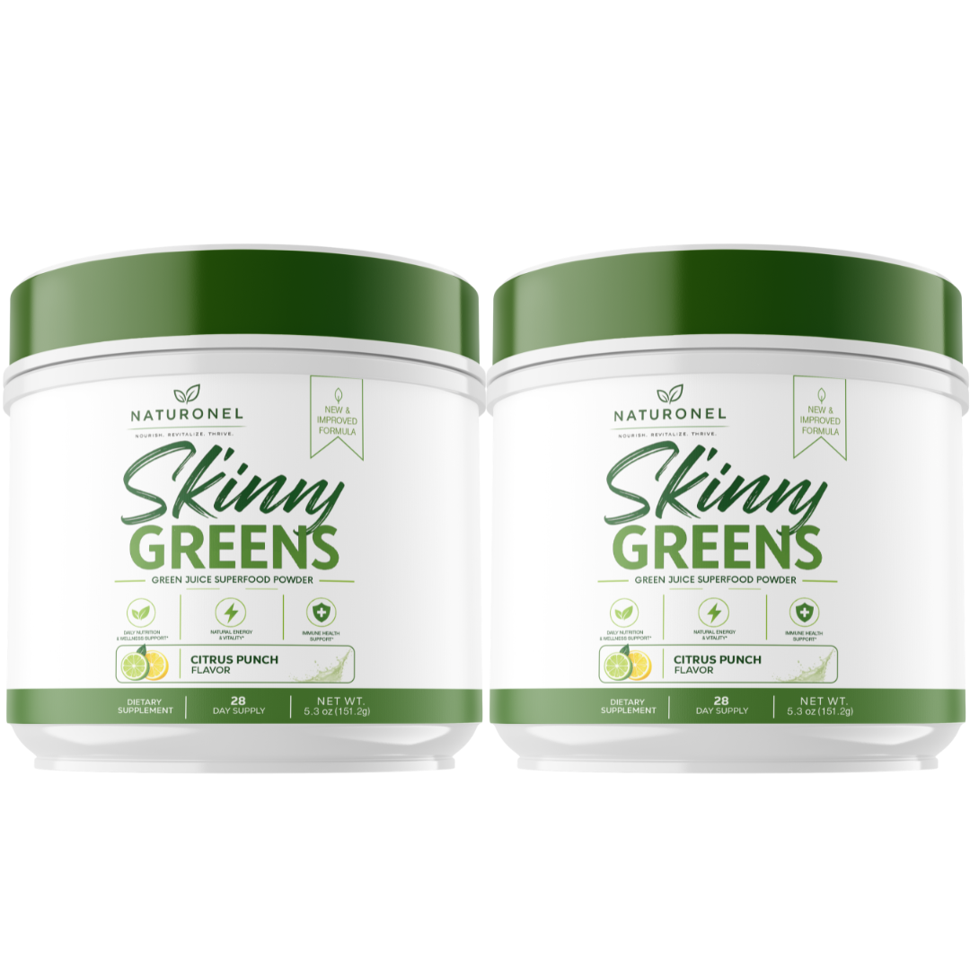 Skinny Greens Superfood Powder (2 Pack) – Organic Greens Blend with Wheatgrass, Moringa, Spirulina, Chlorella, Matcha Tea & Probiotics – Daily Greens Drink Mix – Citrus Punch Flavor