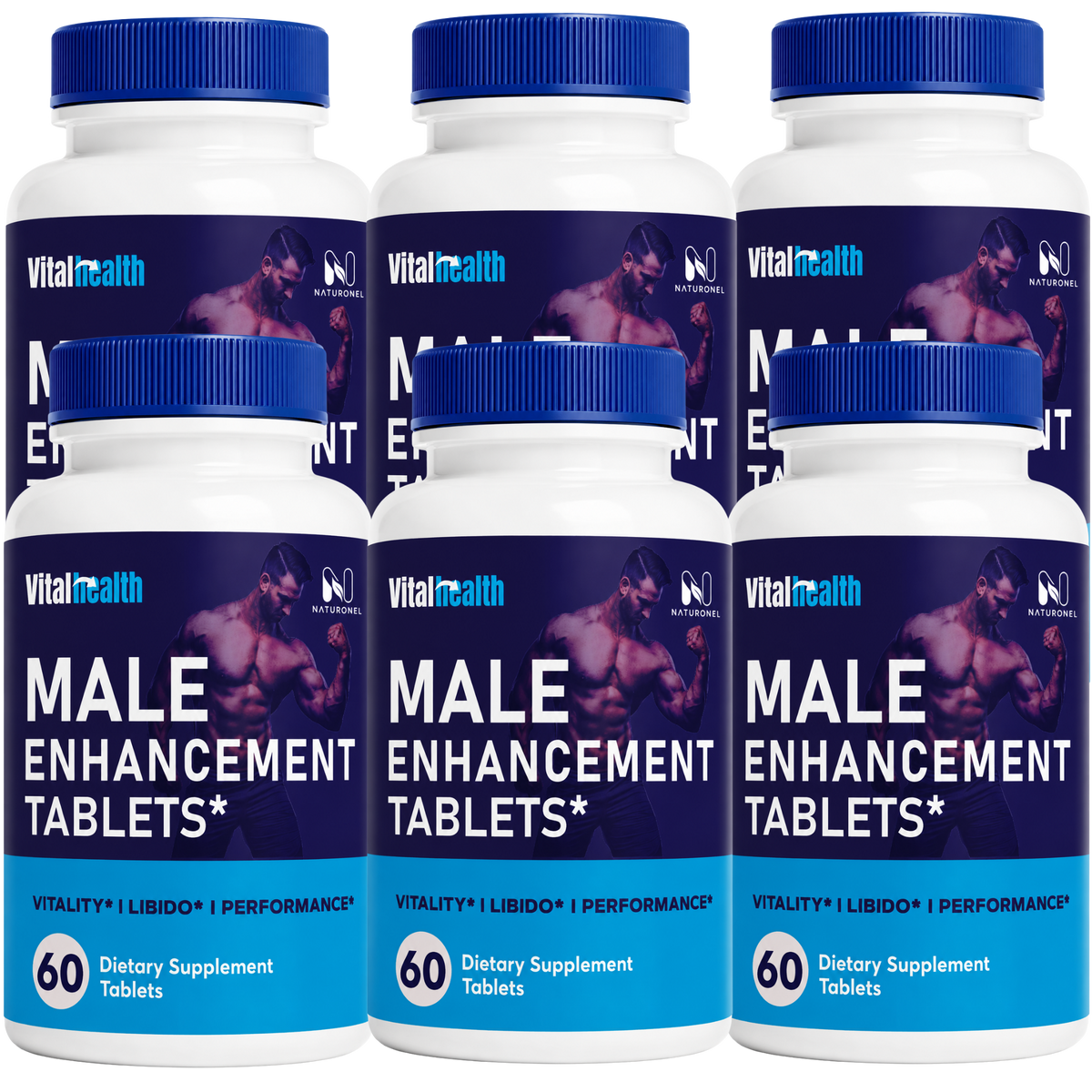 VitalHealth Male Enhancement Tablets – Men's Vitality & Libido Support Supplement, Performance Formula with Herbal Blend - 6 Bottle