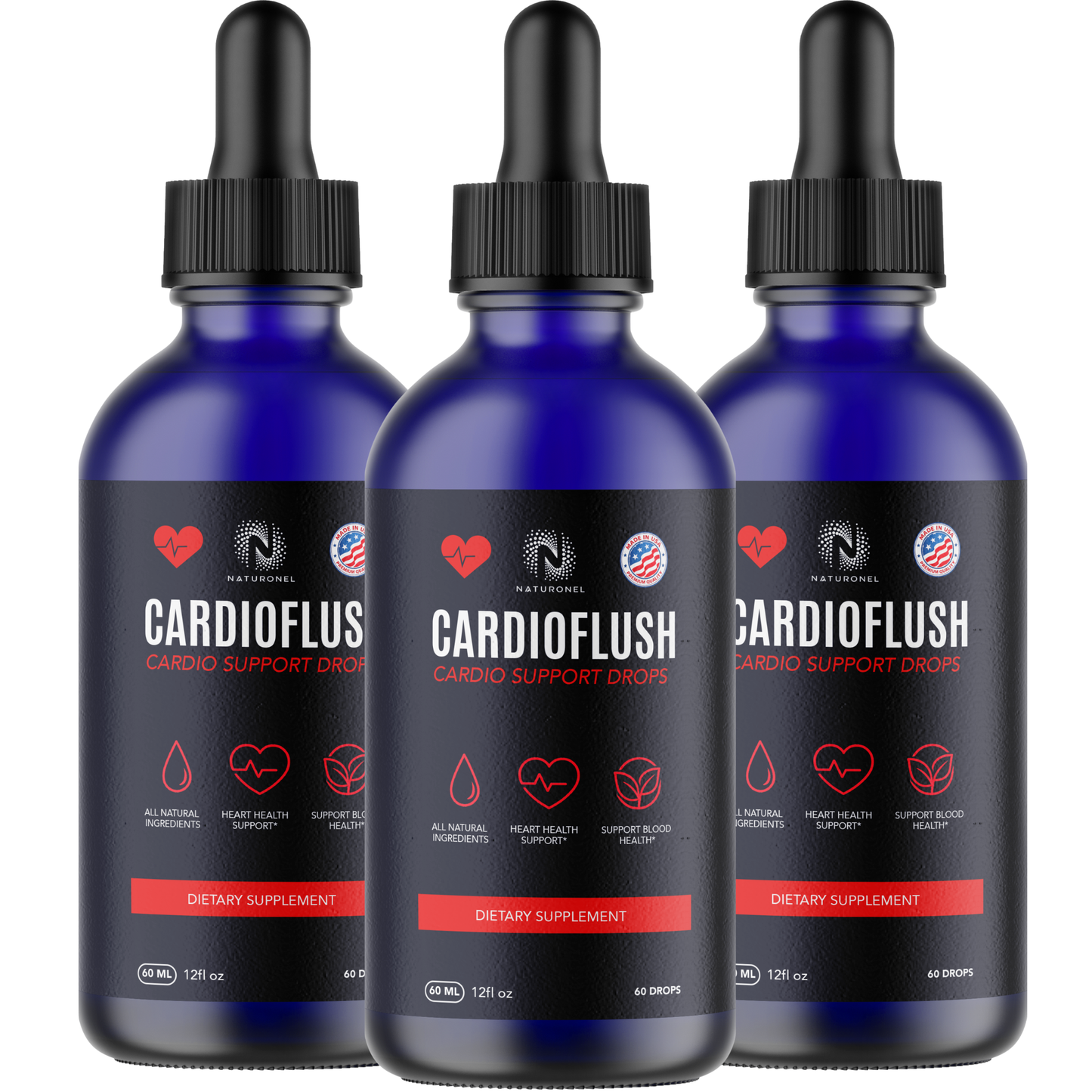 CardioFlush (3 Pack) Cardio Support Drops – Liquid Heart Health Supplement with L-Arginine, L-Glutamine & L-Tryptophan – Blood Flow & Cardiovascular Wellness Formula – Natural Lemon Flavor
