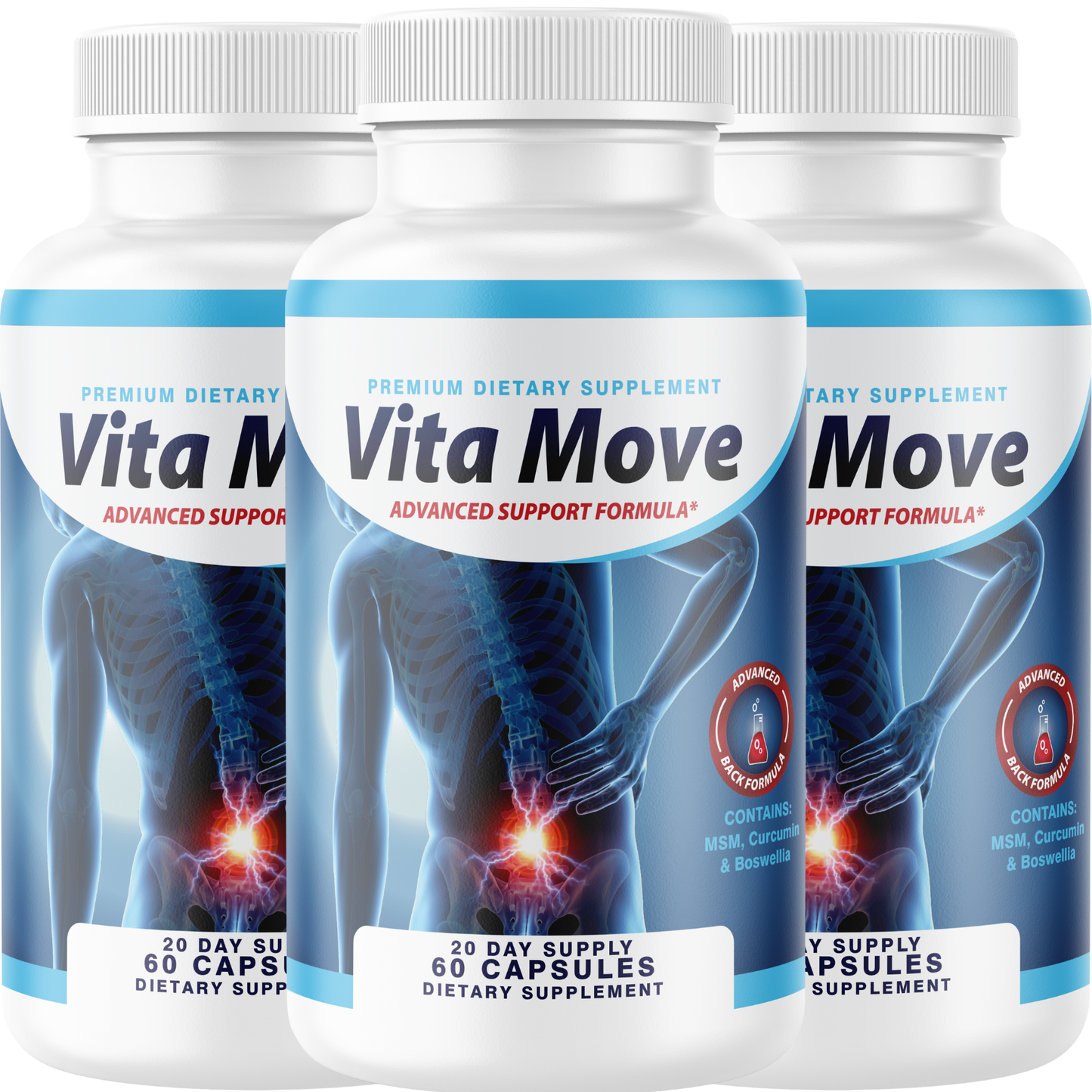 Vita Move Advanced (3 Pack) Joint Support Supplement – Glucosamine Sulfate 1500mg with Boswellia, Turmeric, Chondroitin, MSM & Bromelain – Mobility & Cartilage Formula