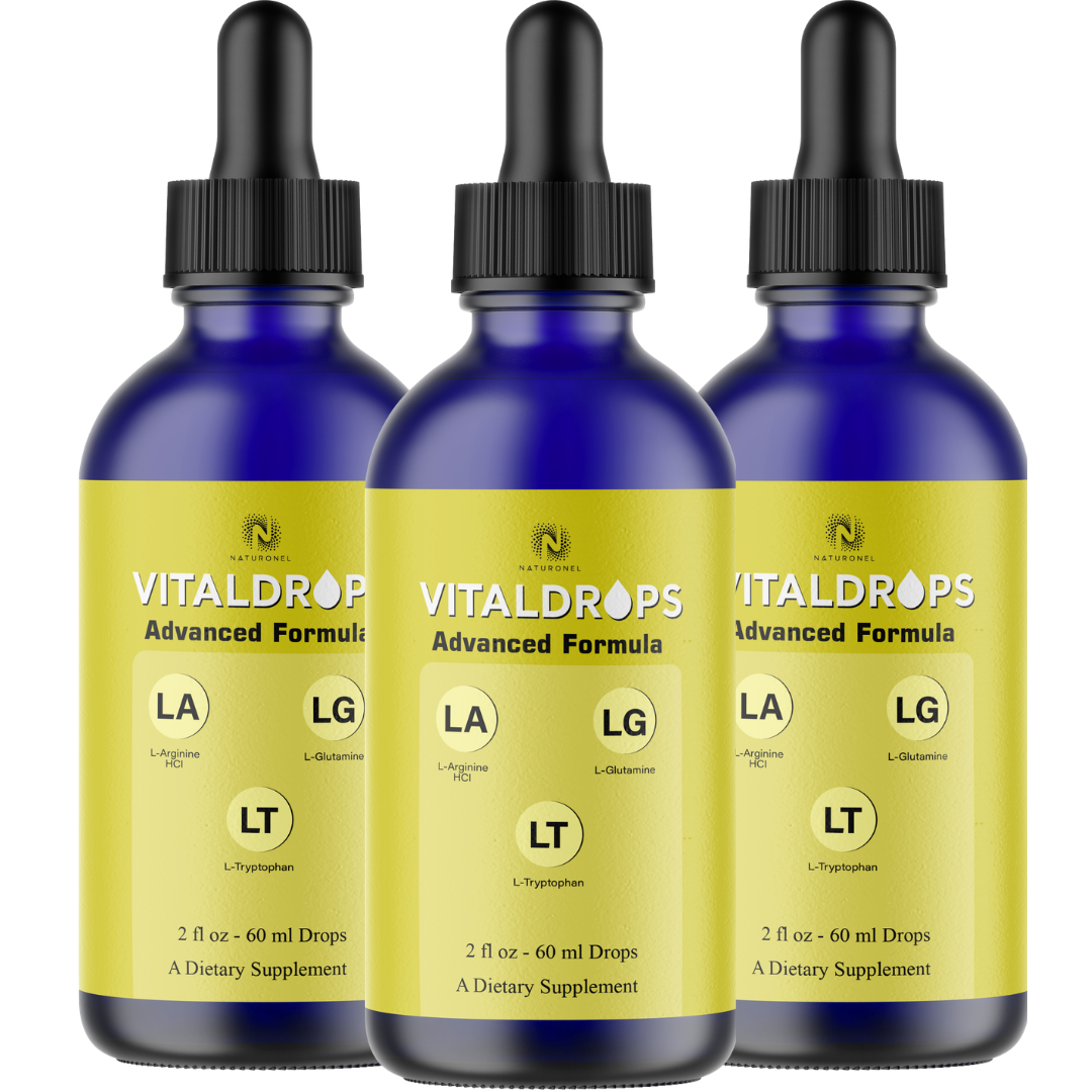 VitalDrops 3-in-1 Advanced Formula (3 Pack) – L-Arginine HCl, L-Glutamine & L-Tryptophan Liquid Drops – Lemon Flavor