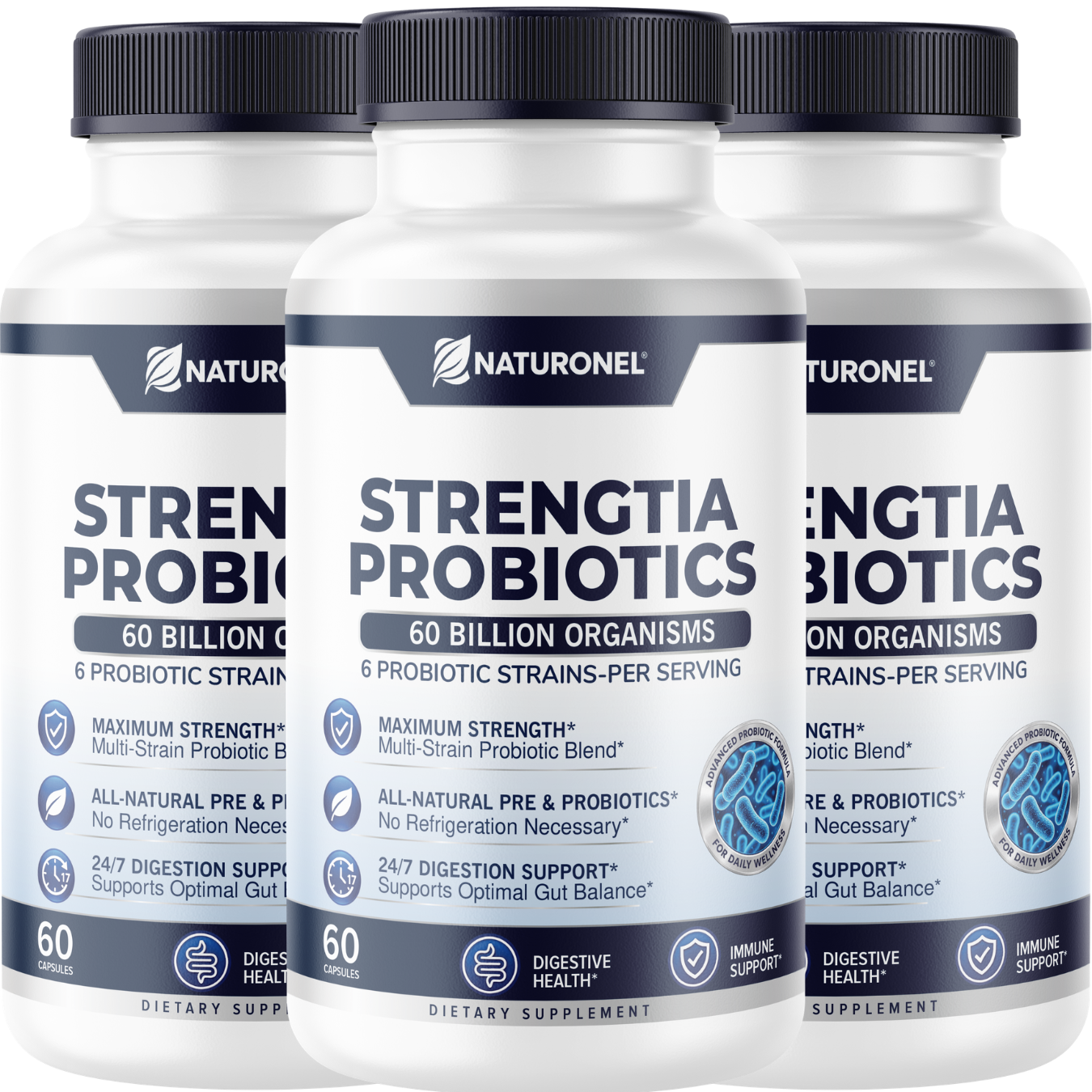 Strengtia 60 Billion Probiotics – Daily Probiotic Supplement with 6 Clinically Selected Strains, Prebiotic Blend, Digestive & Immune Wellness