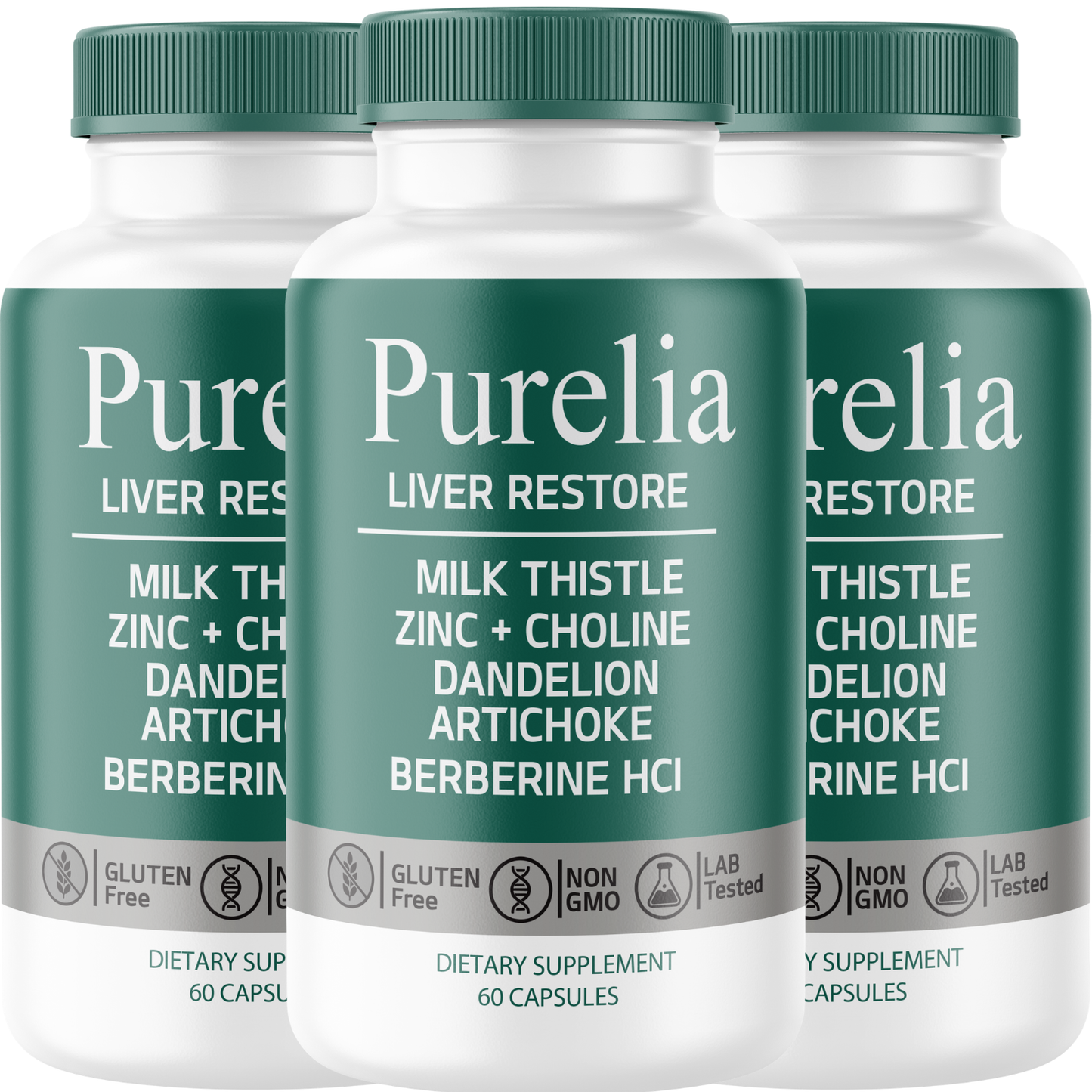 Purelia (3 Pack) Liver Restore Supplement – Milk Thistle, Berberine HCl, Artichoke, Dandelion, Zinc & Choline – Daily Liver Wellness Formula