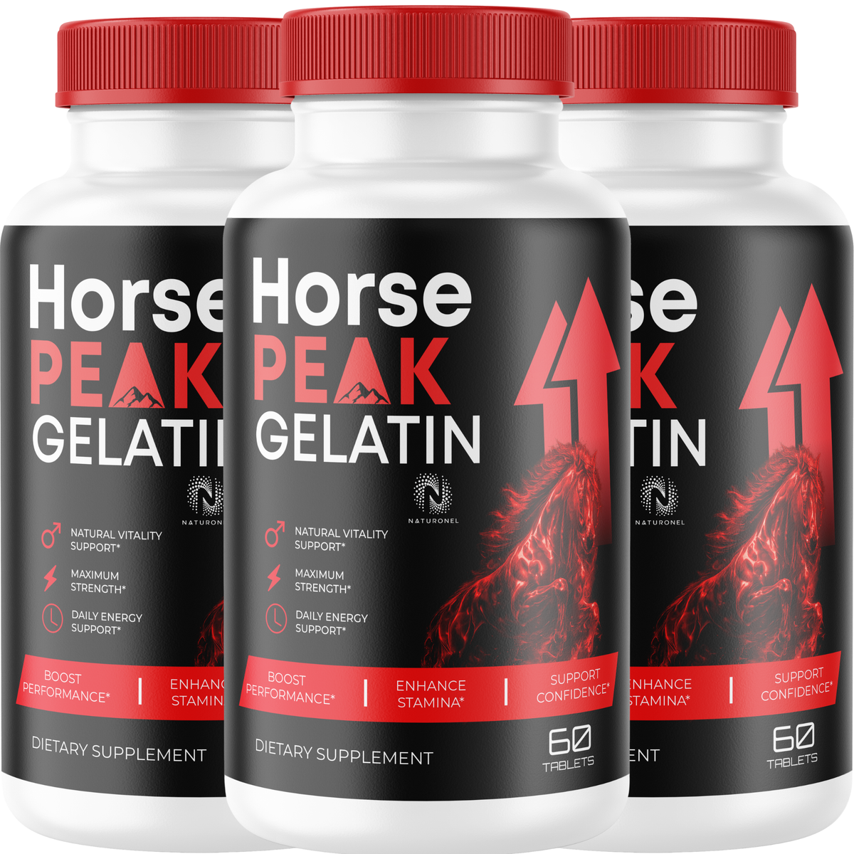 Horse Peak Gelatin Tablets for Men - Longjack Tongkat Ali, Maca Root, L-Arginine, Tribulus, Muira Puama, Ginseng, Zinc & Boron Complex - Daily Men's Vitality Formula