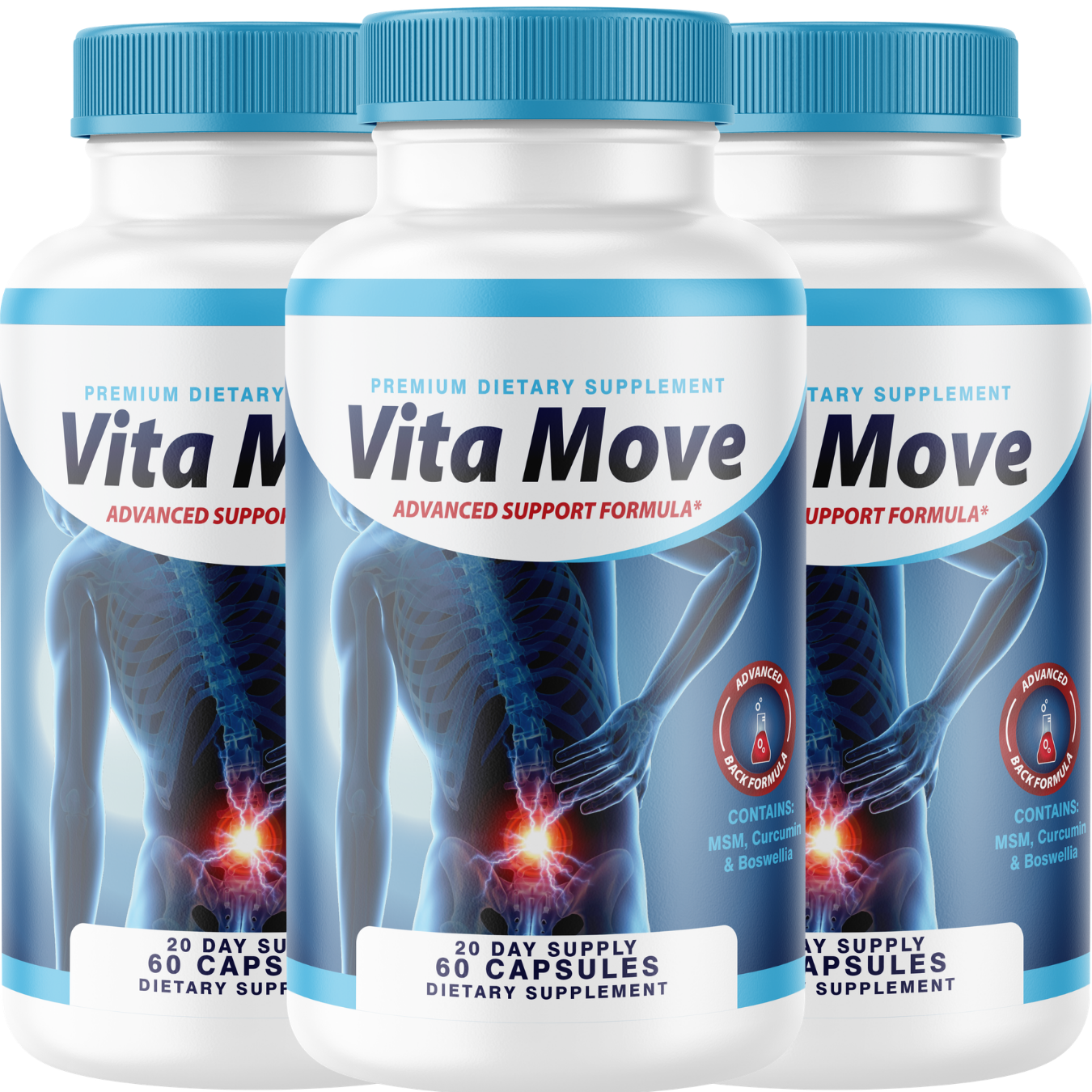 Vita Move (3 Pack) Joint Support Supplement – Glucosamine Sulfate 1500mg with Boswellia, Turmeric Curcumin, Chondroitin, MSM & Bromelain – Mobility & Flexibility Formula