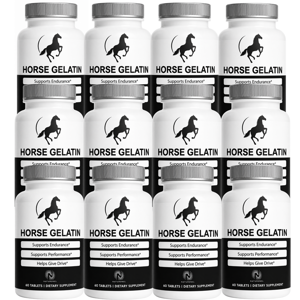 Horse Gelatin Supplement for Men – Equine Performance & Endurance Formula, Supports Drive & Daily Vitality - 12 Bottle
