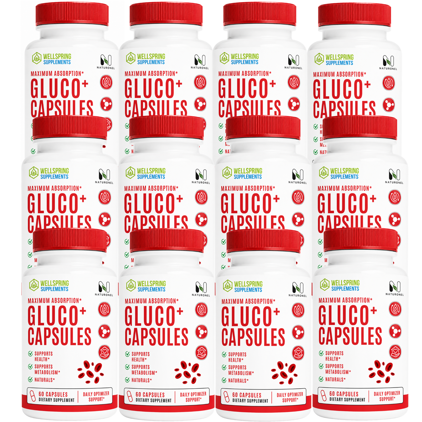 Gluco+ Capsules – Maximum Absorption Formula with Vitamins, Minerals & Botanical Ingredients, Daily Metabolism Support Supplement - 12 Bottle