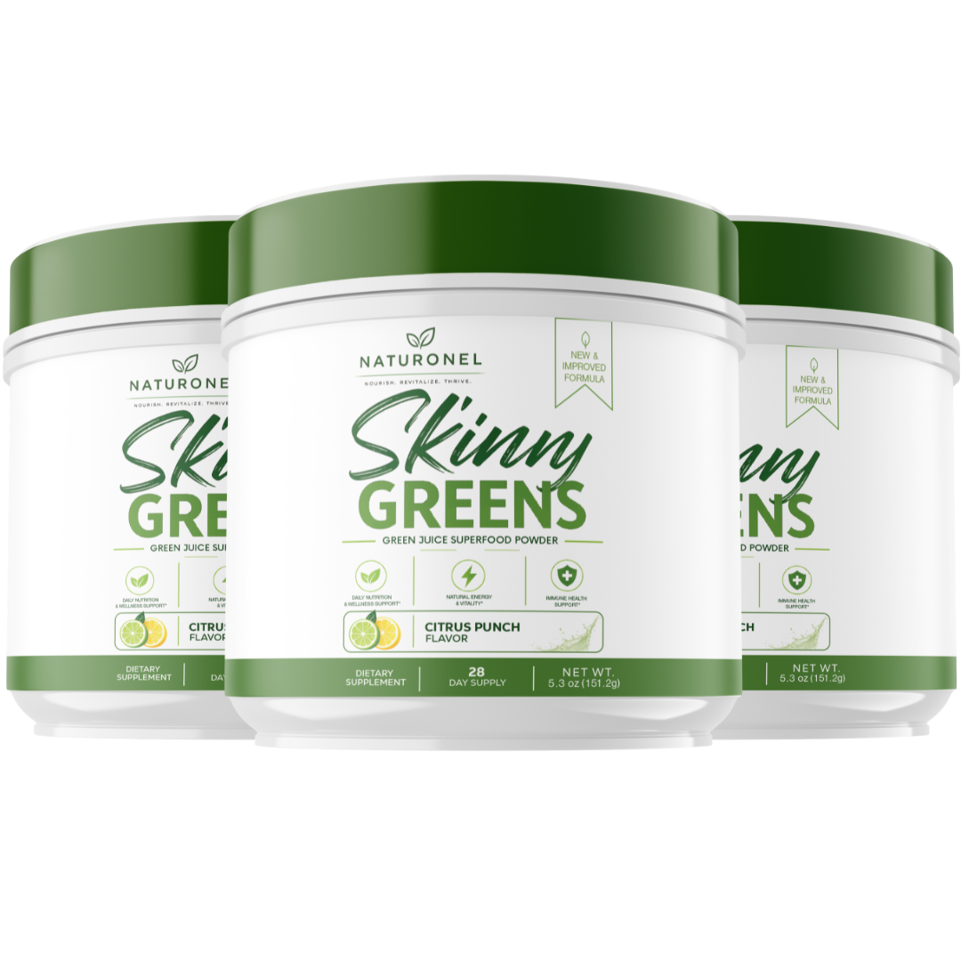 Skinny Greens Superfood Powder (3 Pack) – Organic Greens Blend with Wheatgrass, Moringa, Spirulina, Chlorella, Matcha Tea & Probiotics – Daily Greens Drink Mix – Citrus Punch Flavor