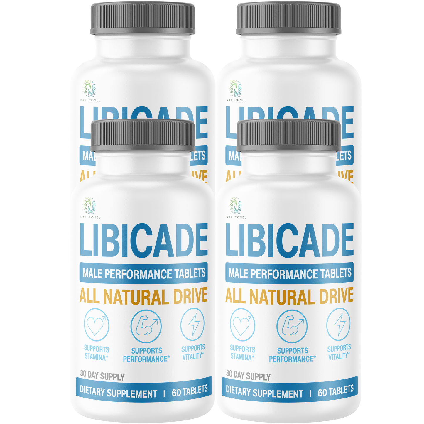 LIBICADE (4 Pack) Male Performance Supplement with Tongkat Ali, Maca Root, L-Arginine, Tribulus, Ginseng & Zinc, Men's Daily Vitality Formula, Stamina & Energy Support