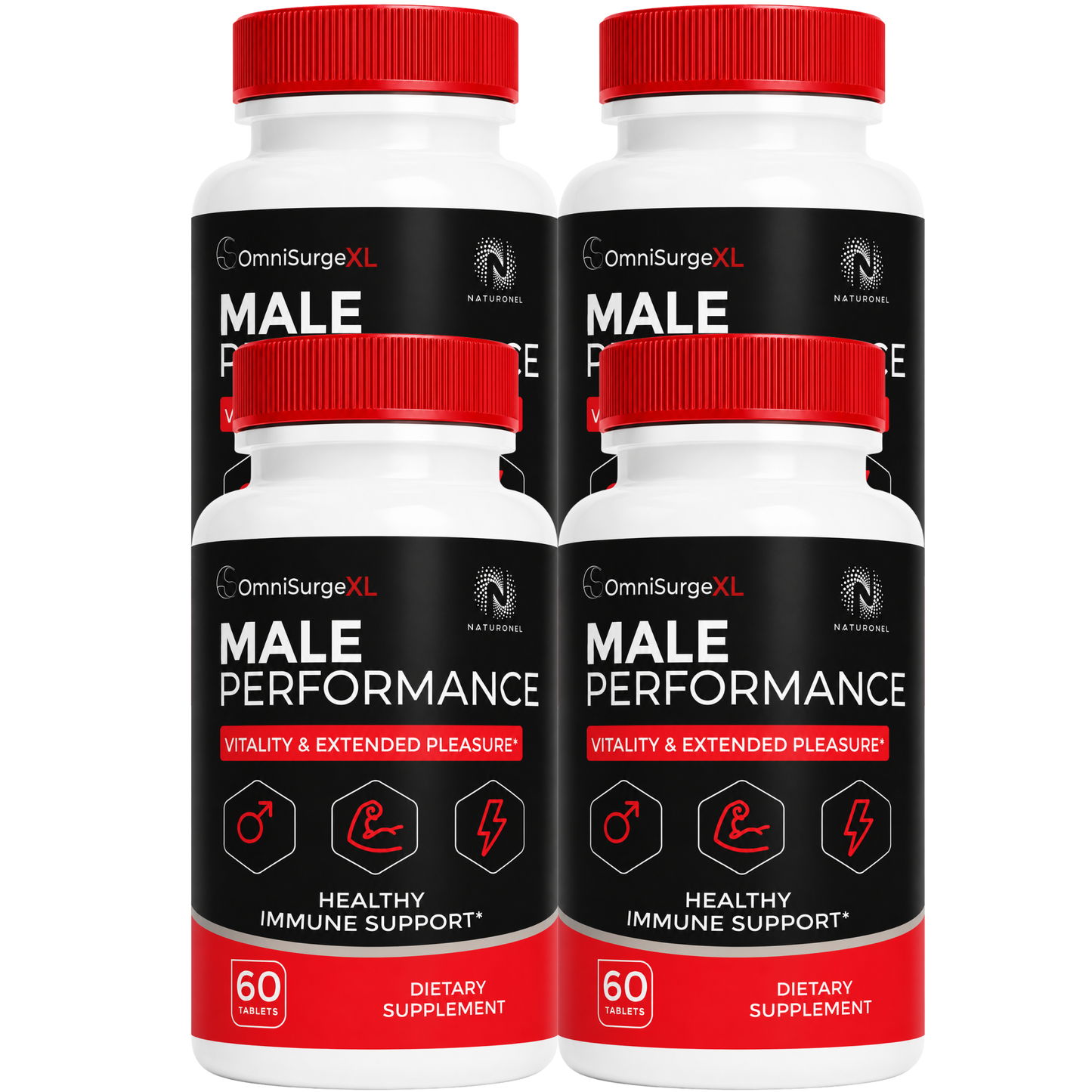 OmniSurgeXL (4 Pack) Male Performance – Men's Daily Vitality Formula with Longjack, Maca, L-Arginine, Ginseng, Tribulus, Pumpkin Seed & Zinc