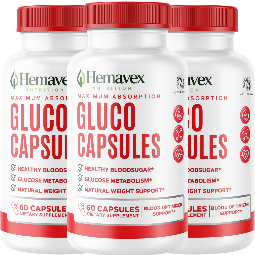 Hemavex (3 Pack) Nutrition Gluco Capsules – Advanced Glucose Metabolism Formula with Banaba, Chromium, Alpha Lipoic Acid, Cinnamon, Gymnema & Biotin – Daily Wellness Supplement