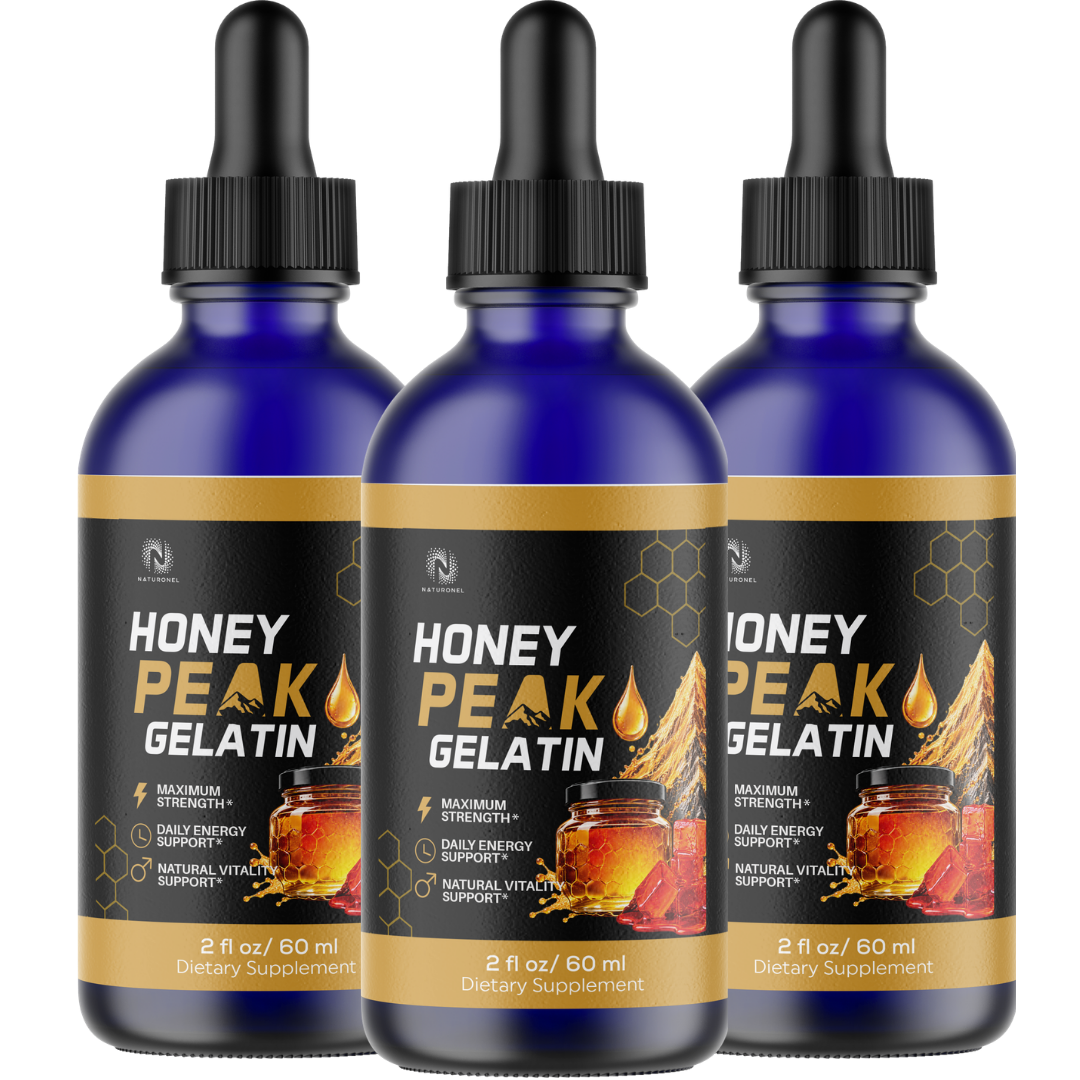 Honey Peak Gelatin Drops (3 Pack) – Daily Energy, Strength & Vitality Support – L-Arginine HCl, L-Glutamine & L-Tryptophan Liquid Formula