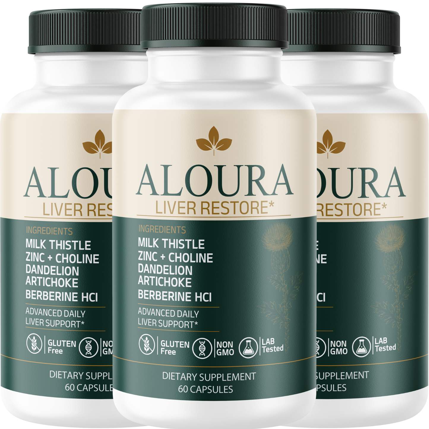 ALOURA (3 Pack) Liver Restore Supplement – Advanced Liver Support Formula with Milk Thistle, Berberine HCl, Artichoke, Dandelion, Zinc & Choline – Dietary Supplement