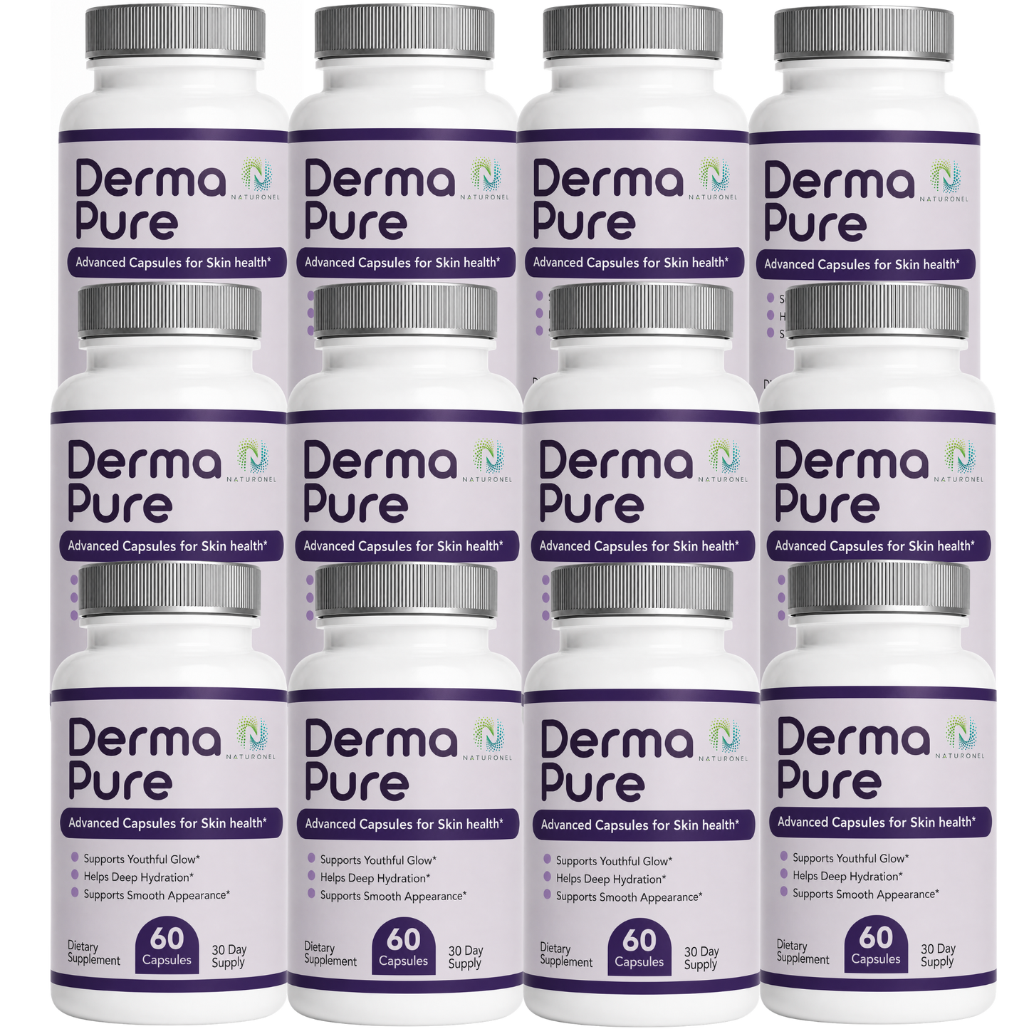 Derma Pure Skin Health Supplement – Advanced Skin Care Formula for Youthful Glow, Hydration & Smooth Skin Appearance, Dietary Supplement - 12 Bottle