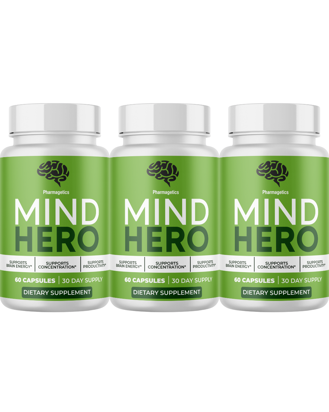 Mind Hero Concentration Support, Brain Health & Energy Supplement 60 Capsules