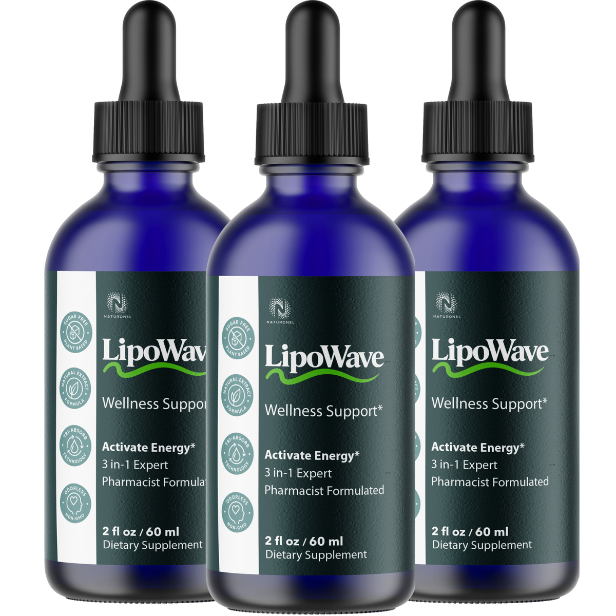 LipoWave 3-in-1 Liquid Supplement (3 Pack) – L-Arginine, L-Glutamine & L-Tryptophan – Energy, Vitality & Daily Wellness Support