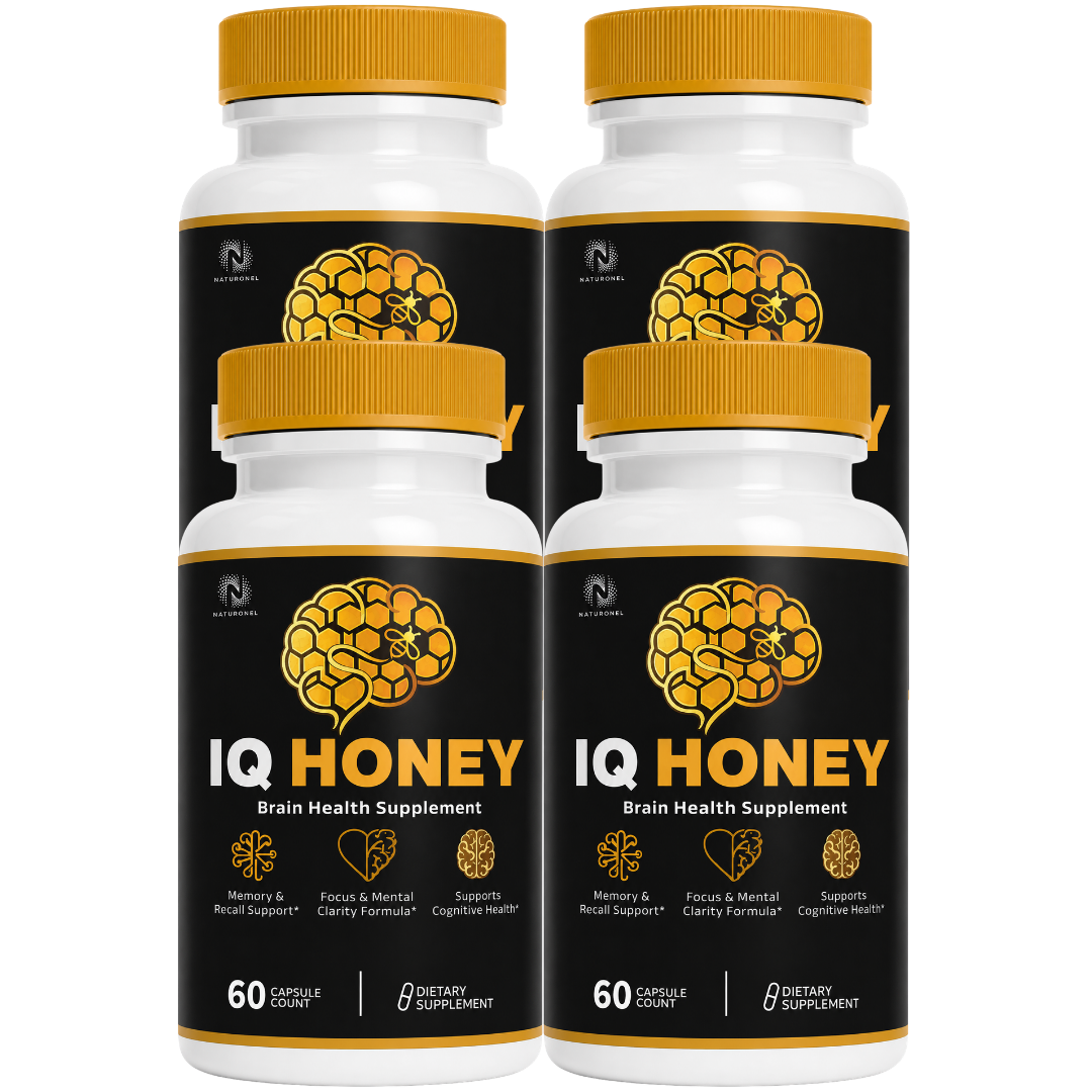 IQ Honey (4 Pack) Premium Brain Health Formula with Vitamins, Minerals, DMAE, Bacopa, Green Tea Extract & Phosphatidylserine, Dietary Supplement