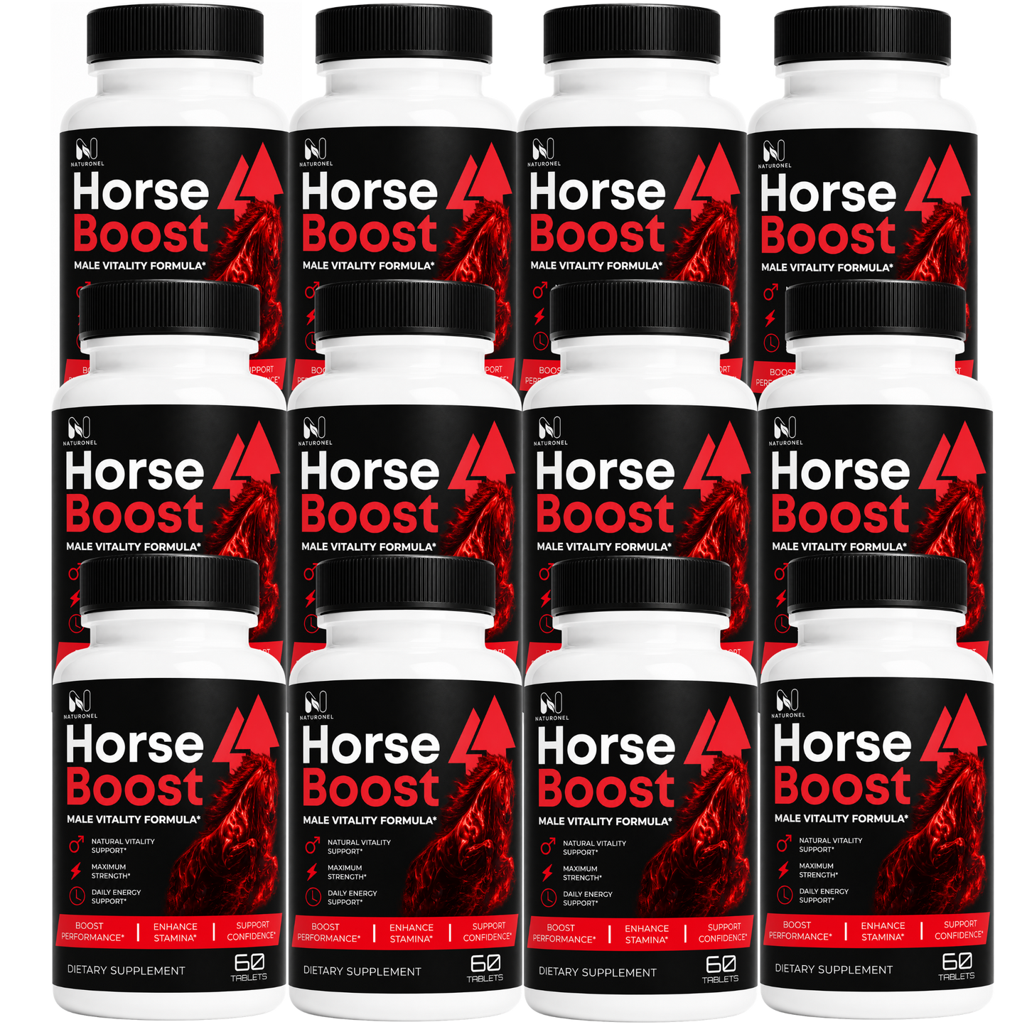 Horse Boost Male Vitality Formula – Men's Daily Performance Supplement with Herbal Ingredients, Energy & Stamina Support, Dietary Supplement - 12 Bottle