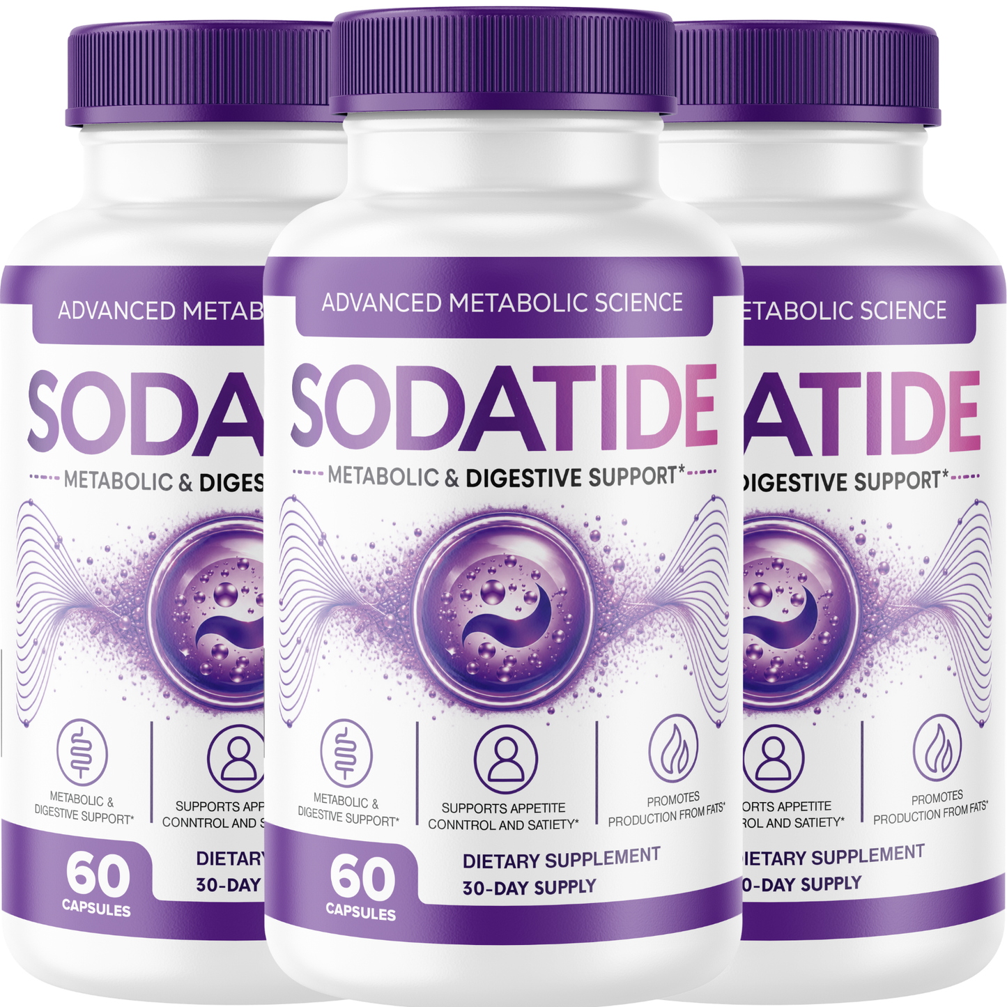 Sodatide (3 Pack) Metabolic & Digestive Support Supplement with Green Tea, Green Coffee Bean, Garcinia Cambogia, Raspberry Ketone & Caffeine Appetite Support Formula