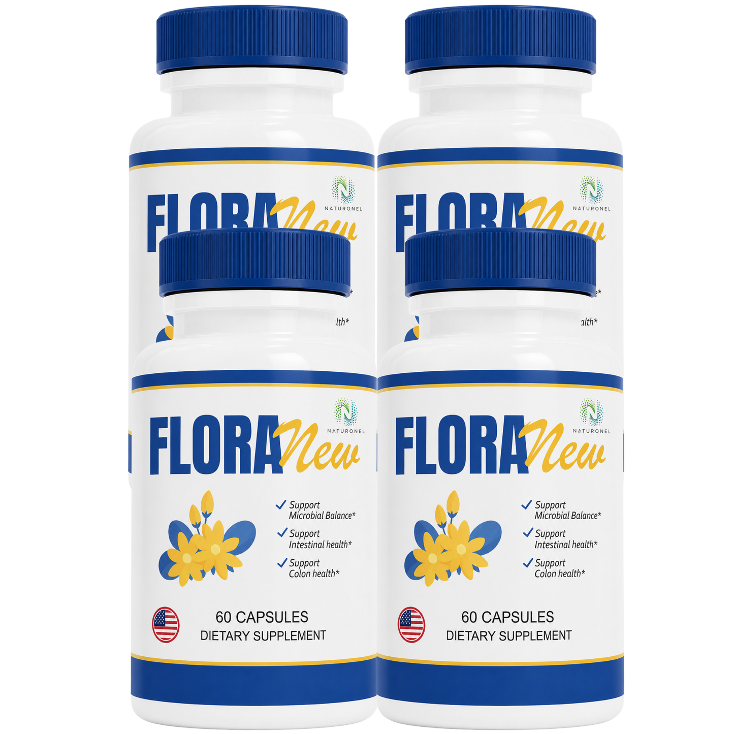 Flora New (4 Pack) Premium Multi-Ingredient Daily Wellness Formula with Raspberry Ketones, African Mango, Green Tea Extract, Apple Cider Vinegar & Grape Seed Extract