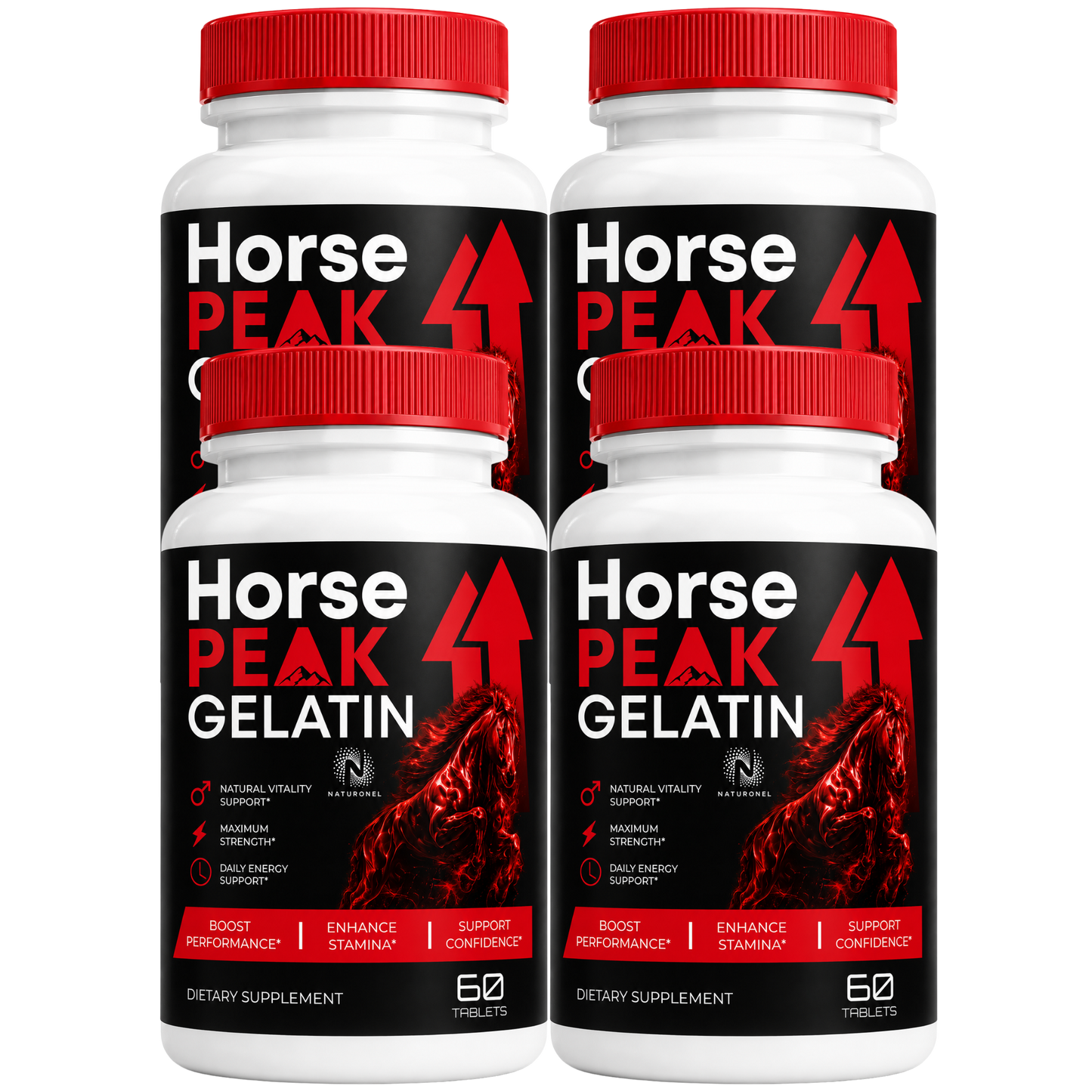 Horse Peak Gelatin Tablets (4 Pack) Premium Multi-Ingredient Formula with Longjack, Maca, L-Arginine, Ginseng, Zinc & Calcium, Daily Wellness Supplement