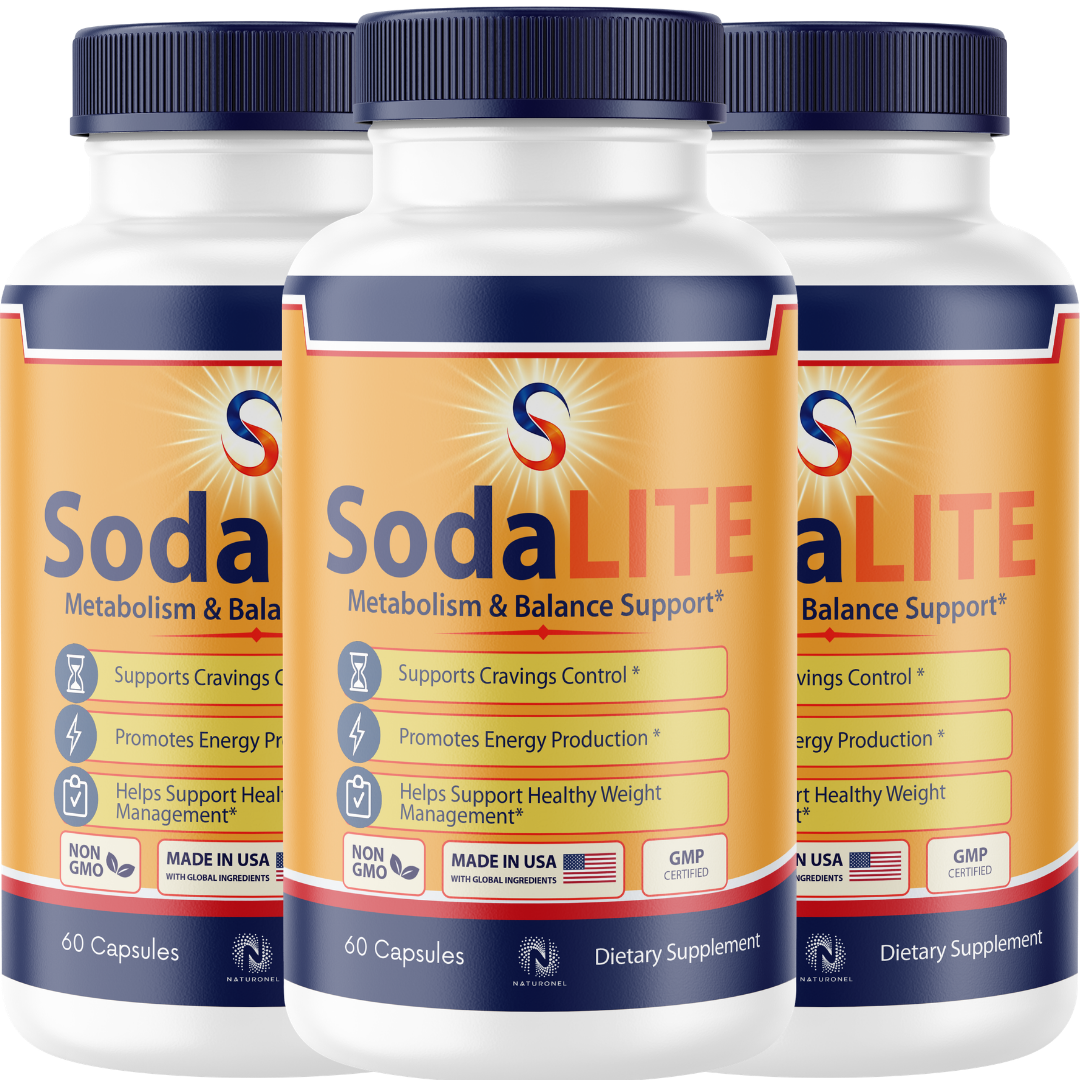 SodaLITE Metabolism & Energy Support (3 Pack) – Advanced Formula with Raspberry Ketones, African Mango, Green Tea Extract, ACV, Kelp & Grape Extract