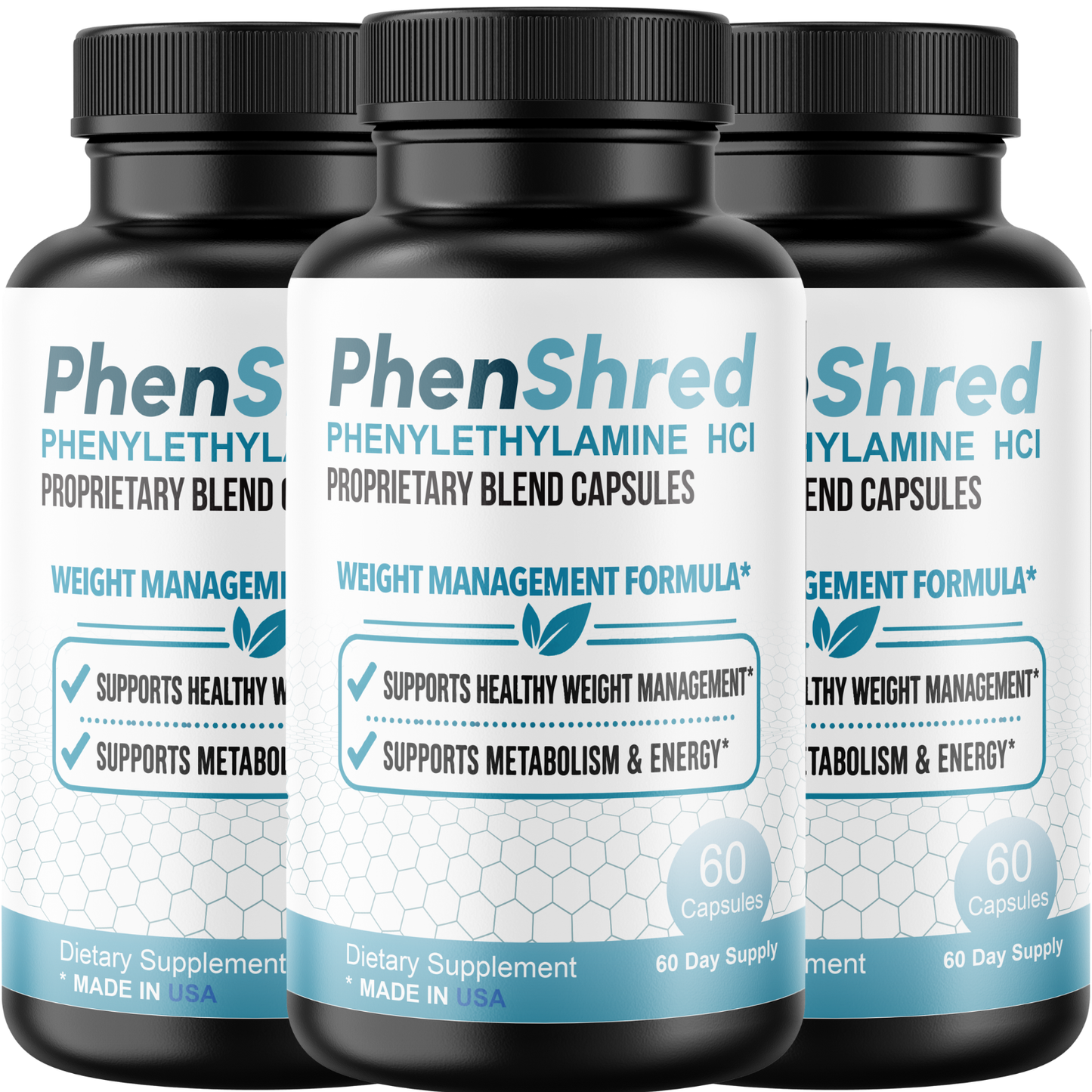 PhenShred Phenylethylamine HCl Capsules with Caffeine, Green Tea, L-Carnitine & Glucomannan Energy & Metabolism Support Supplement