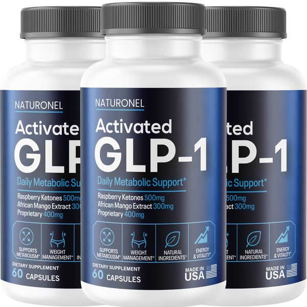 Activated GLP-1 (3 Pack) Daily Metabolic Support – Raspberry Ketones 500mg, African Mango 300mg, Green Tea, Apple Cider Vinegar & Kelp Blend – Energy & Weight Management Formula
