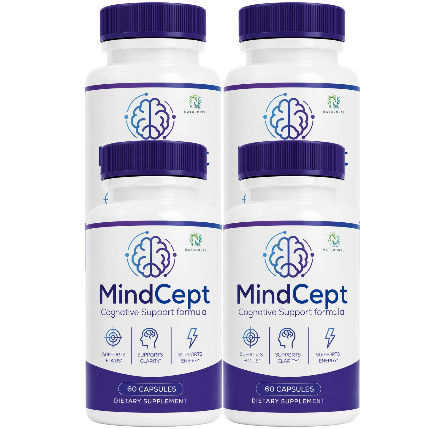 MindCept (4 Pack) Cognitive Support Formula – Brain Health Supplement for Focus, Memory, Mental Clarity & Cognitive Performance, Daily Nootropic Blend with Vitamins, Minerals & Botanical Extracts