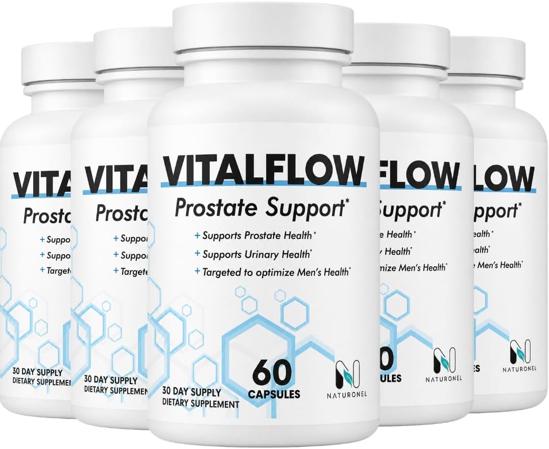 Vitalflow Prostate Support (5-Bottles) with Saw Palmetto 200mg, Pygeum, Plant Sterols, Mushroom Blend, Zinc &amp; Selenium - Supports Urinary Flow, Bladder Health &amp; Prostate Wellness | Vital flow