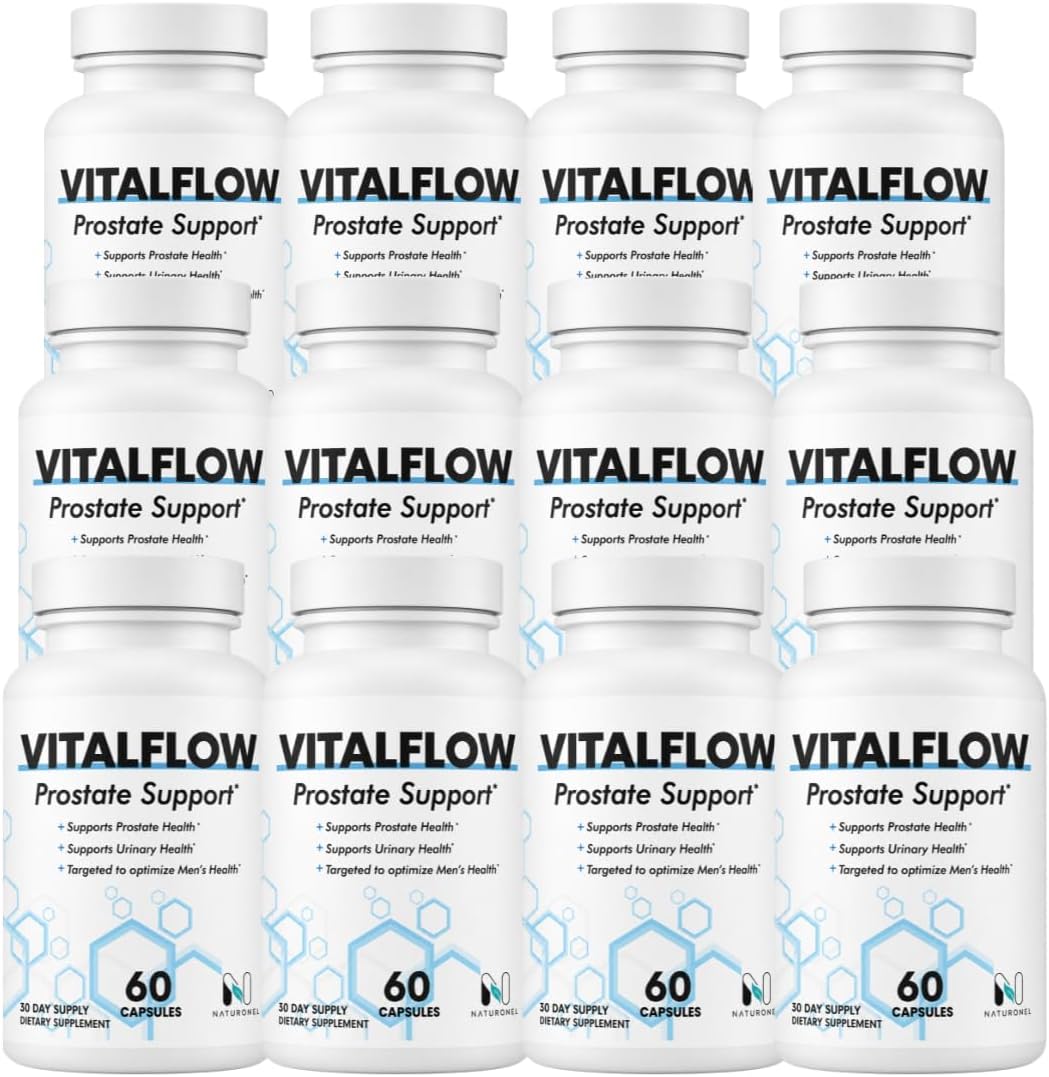 Vitalflow Prostate Support (12-Bottles) with Saw Palmetto 200mg, Pygeum, Plant Sterols, Mushroom Blend, Zinc &amp; Selenium - Supports Urinary Flow, Bladder Health &amp; Prostate Wellness | Vital flow