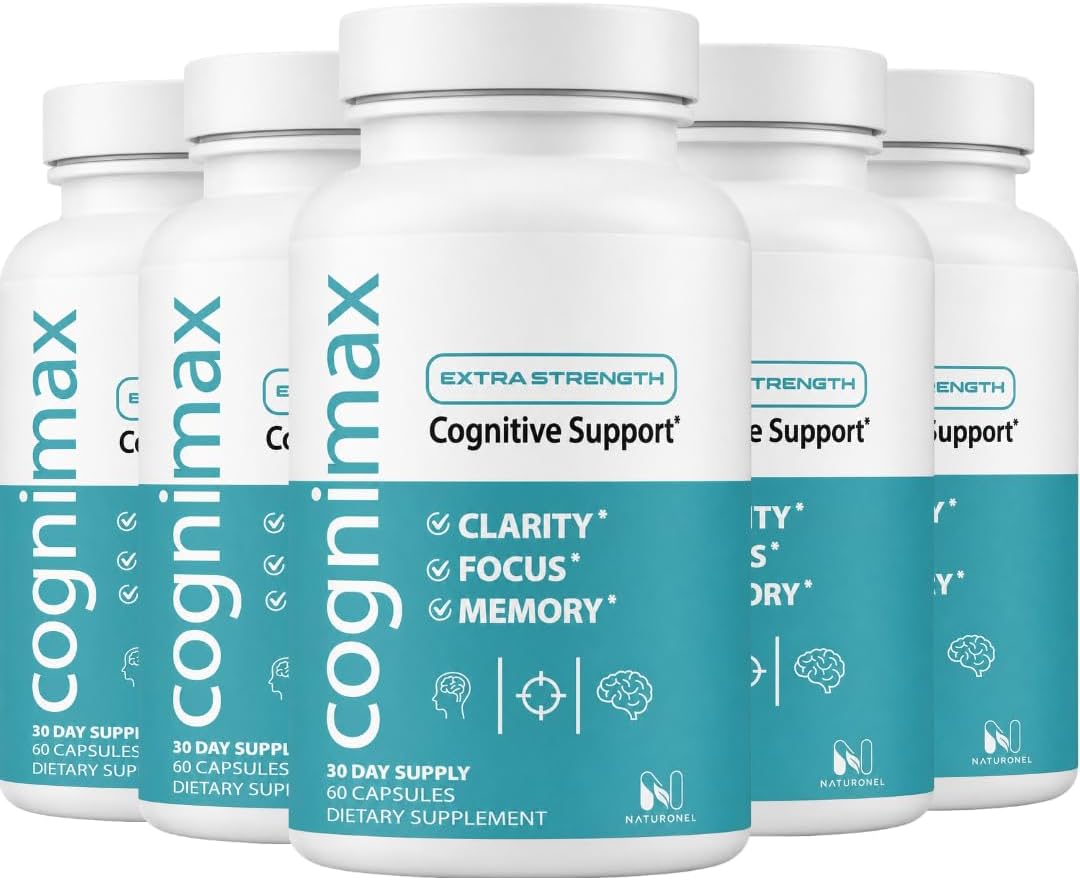 CogniMax Brain Health Supplement (5 Bottles) DMAE Bacopa Ginkgo GABA Phosphatidylserine - Brain Nutrition Formula with B Complex DHA Vitamins Minerals - Daily Cognitive Wellness