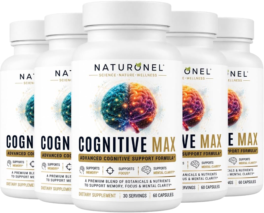 Cognitive Max Brain Supplement (5 Bottles) Focus Supplement for Memory, Mental Clarity &amp; Brain Health Support – Nootropic Formula with DMAE, Bacopa &amp; Phosphatidylserine