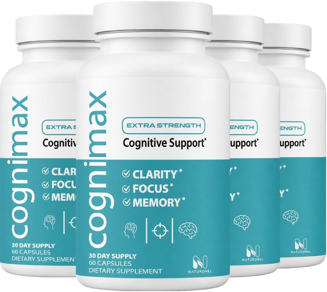 CogniMax Brain Health Supplement (4 Bottles) DMAE Bacopa Ginkgo GABA Phosphatidylserine - Brain Nutrition Formula with B Complex DHA Vitamins Minerals - Daily Cognitive Wellness