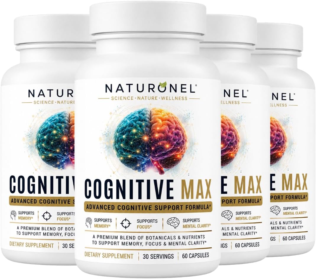 Cognitive Max Brain Supplement (4 Bottles) Focus Supplement for Memory, Mental Clarity &amp; Brain Health Support – Nootropic Formula with DMAE, Bacopa &amp; Phosphatidylserine