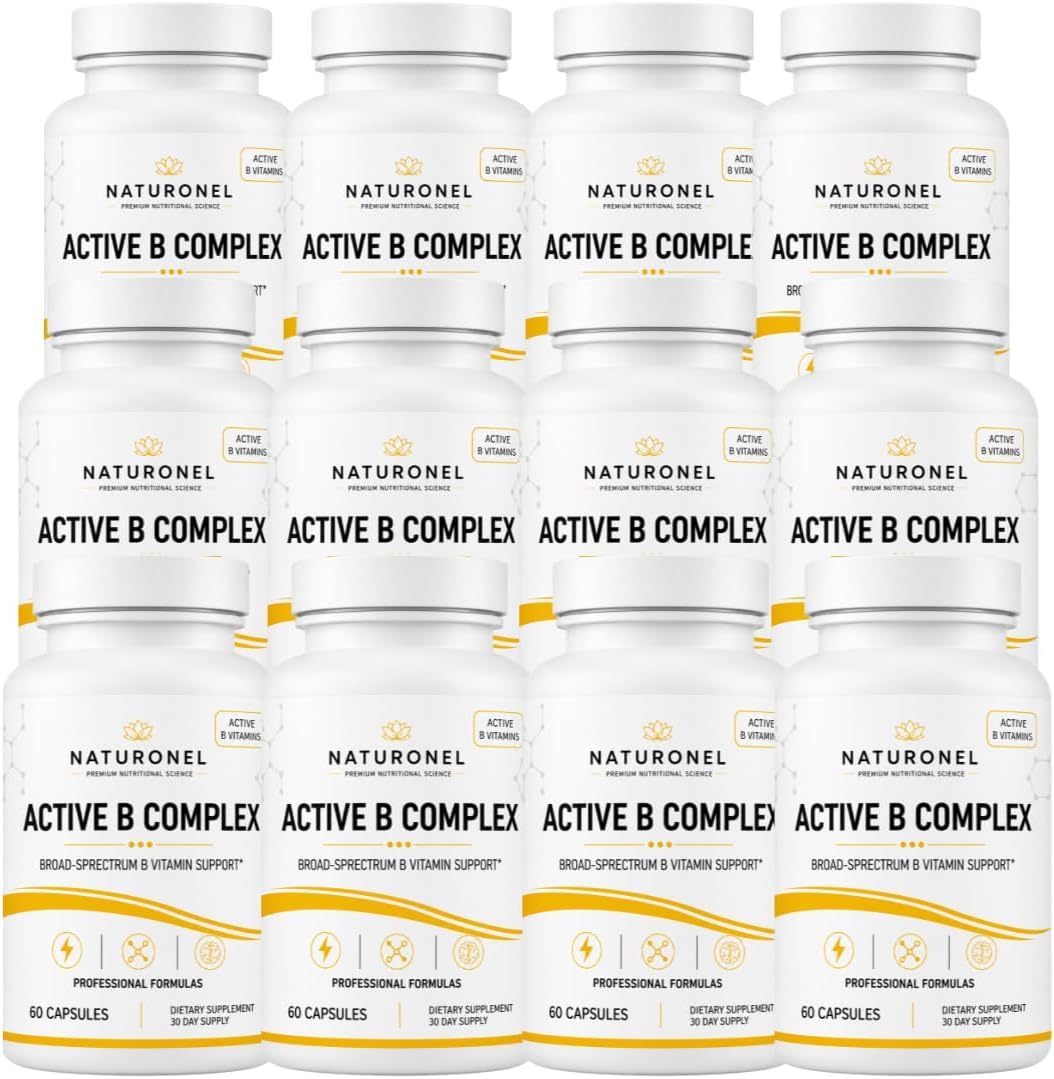 Active B Complex (12 Bottles) Vitamin B Complex Supplement with B1, B2, B3, B5, B6, Folate, B12, Vitamin C, Biotin, Choline &amp; Inositol – Energy Metabolism &amp; Nervous System Support
