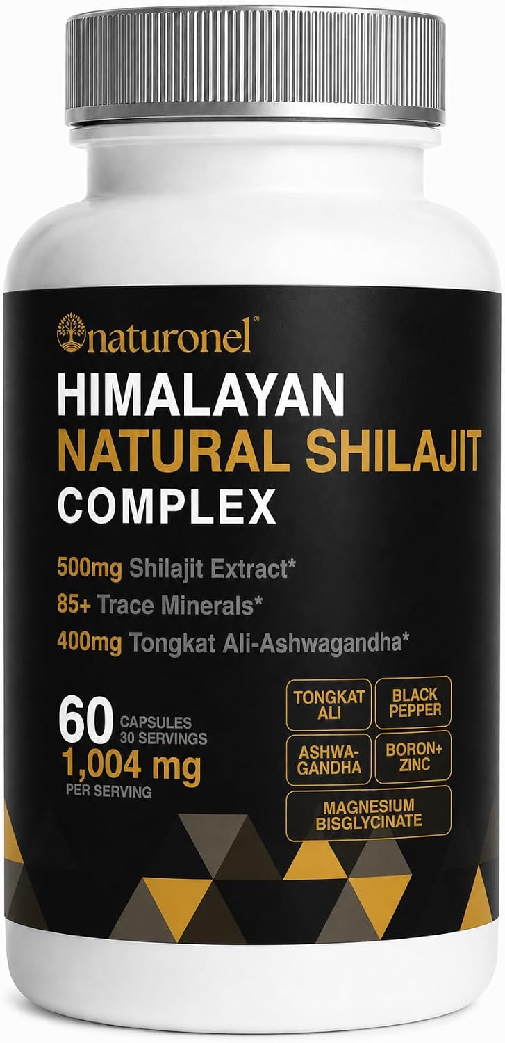 Highest Potency Black Shilajit for Men - 80% Fulvic Acid – Tongkat Ali, Ashwagandha, Boron &amp; Black Pepper | 85+ Trace Minerals &amp; Fulvic Acid | Pure Himalayan Shilajit Capsules - 60 Capsules