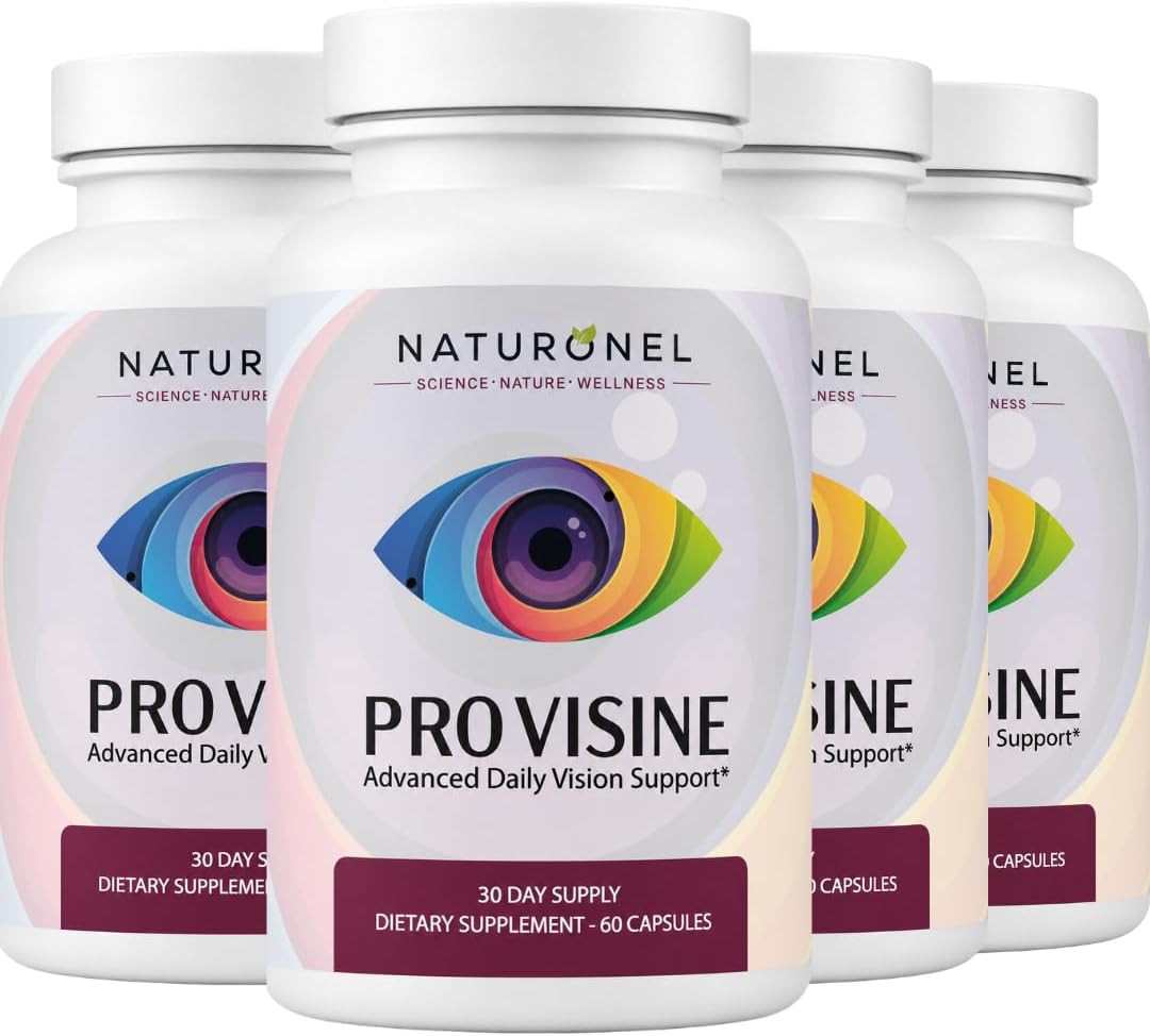 Provisine Vision Support Supplement (4 Bottles) Eye Vitamins with Lutein, Zeaxanthin, Bilberry, Eyebright, Alpha Lipoic Acid, Taurine, Vitamin A C E &amp; Zinc – Daily Eye Health Formula