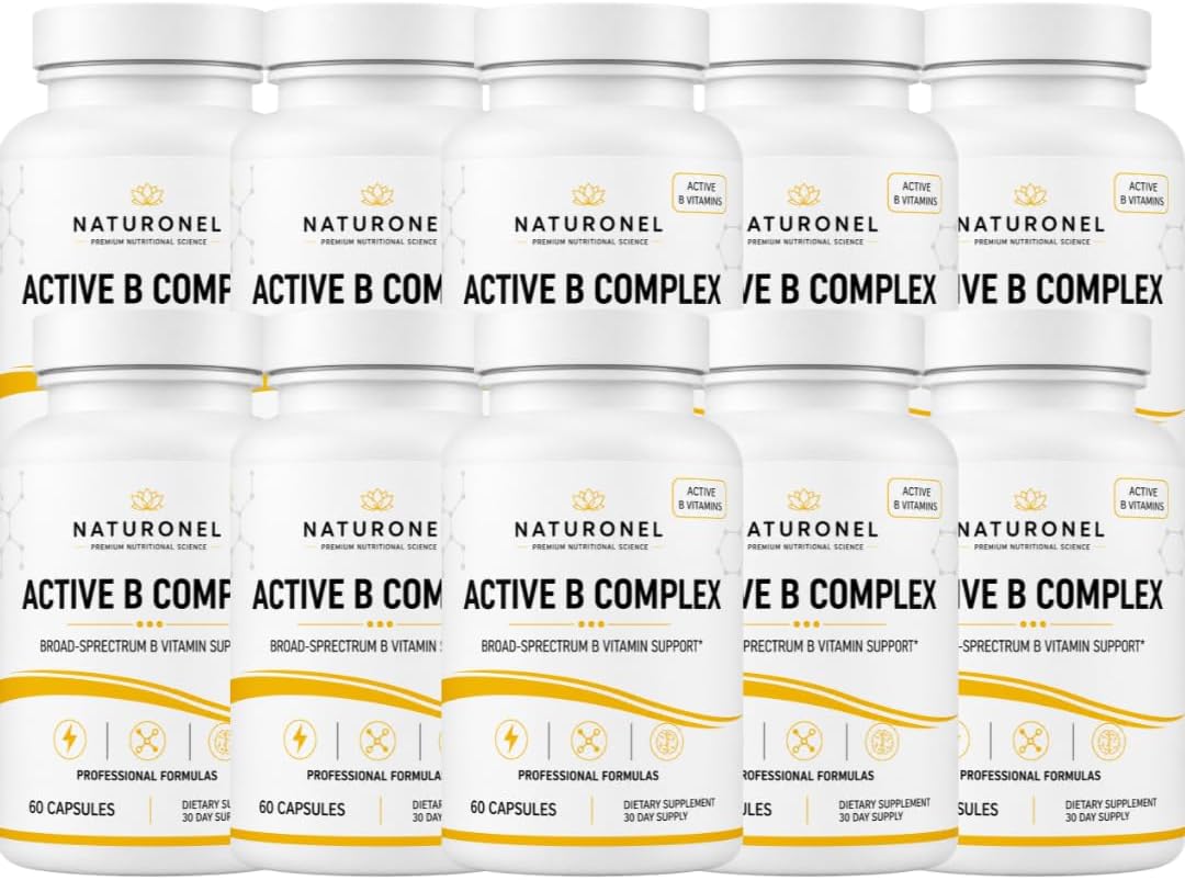 Active B Complex (10 Bottles) Vitamin B Complex Supplement with B1, B2, B3, B5, B6, Folate, B12, Vitamin C, Biotin, Choline &amp; Inositol – Energy Metabolism &amp; Nervous System Support