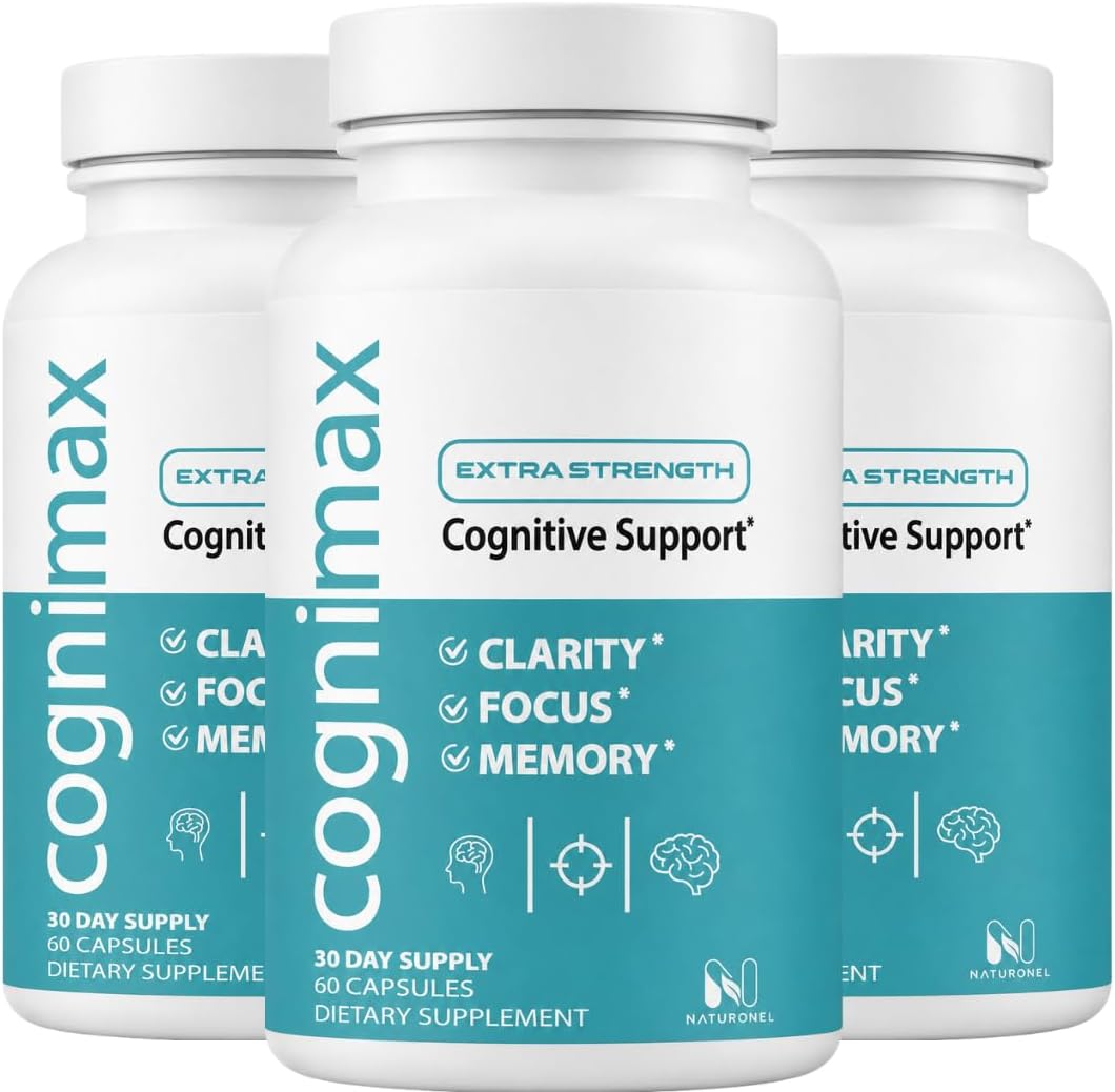 CogniMax Brain Health Supplement (3 Bottles) DMAE Bacopa Ginkgo GABA Phosphatidylserine - Brain Nutrition Formula with B Complex DHA Vitamins Minerals - Daily Cognitive Wellness