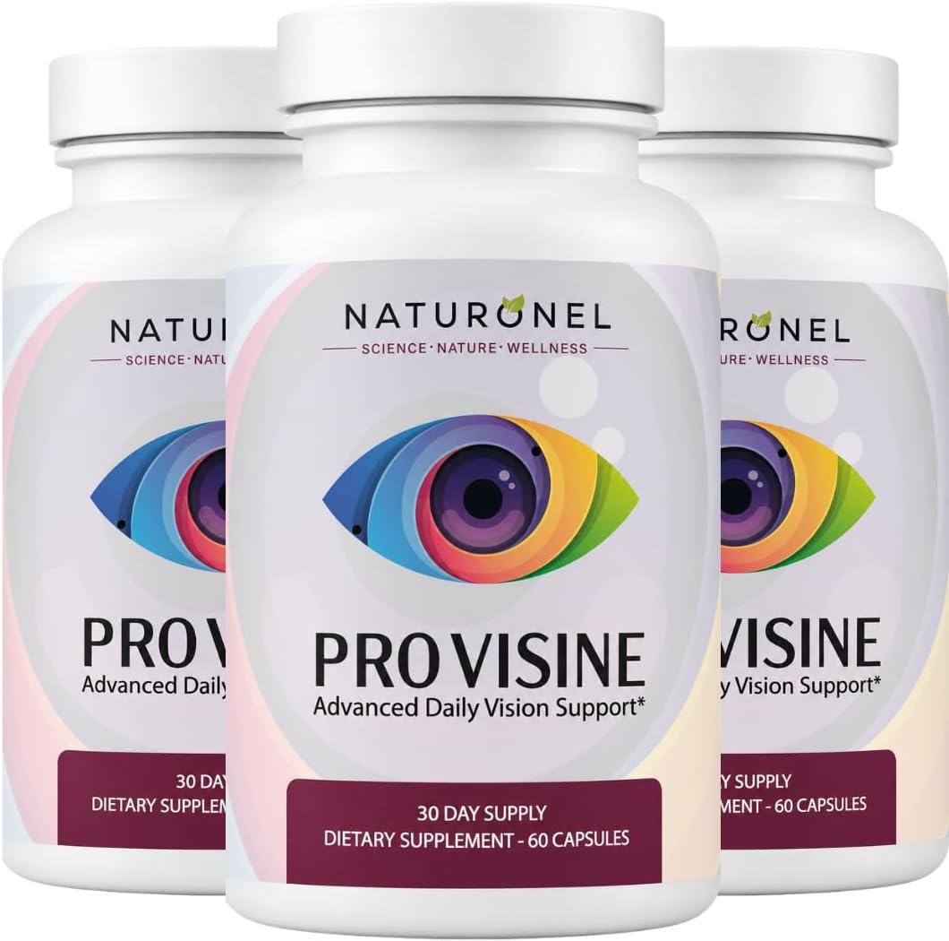 Provisine Vision Support Supplement (3 Bottles) Eye Vitamins with Lutein, Zeaxanthin, Bilberry, Eyebright, Alpha Lipoic Acid, Taurine, Vitamin A C E &amp; Zinc – Daily Eye Health Formula