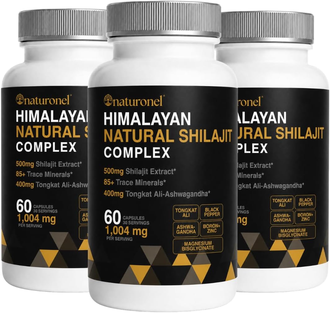 Highest Potency Black Shilajit for Men (3-Pack) 80% Fulvic Acid – Tongkat Ali, Ashwagandha, Boron &amp; Black Pepper | 85+ Trace Minerals &amp; Fulvic Acid | Pure Himalayan Shilajit Capsules