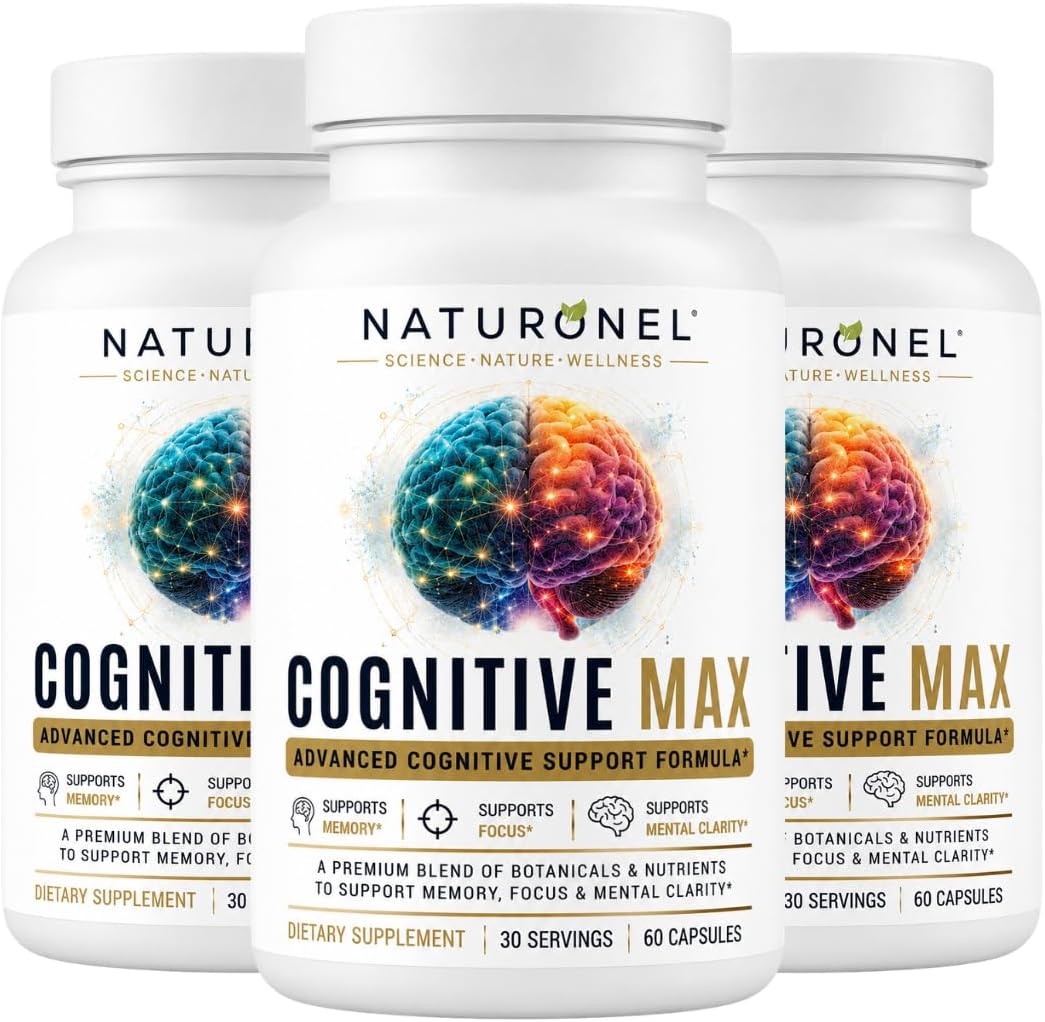 Cognitive Max Brain Supplement (3 Bottles) Focus Supplement for Memory, Mental Clarity &amp; Brain Health Support – Nootropic Formula with DMAE, Bacopa &amp; Phosphatidylserine