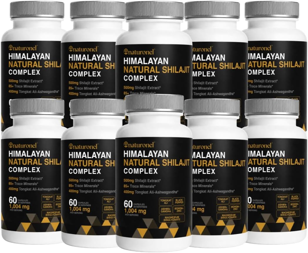 Highest Potency Black Shilajit for Men (10Pack) 80% Fulvic Acid – Tongkat Ali, Ashwagandha, Boron &amp; Black Pepper | 85+ Trace Minerals &amp; Fulvic Acid | Pure Himalayan Shilajit Capsules