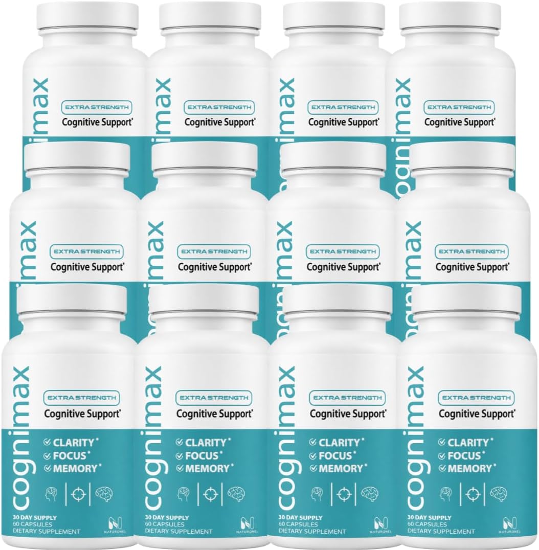 CogniMax Brain Health Supplement (12 Bottles) DMAE Bacopa Ginkgo GABA Phosphatidylserine - Brain Nutrition Formula with B Complex DHA Vitamins Minerals - Daily Cognitive Wellness