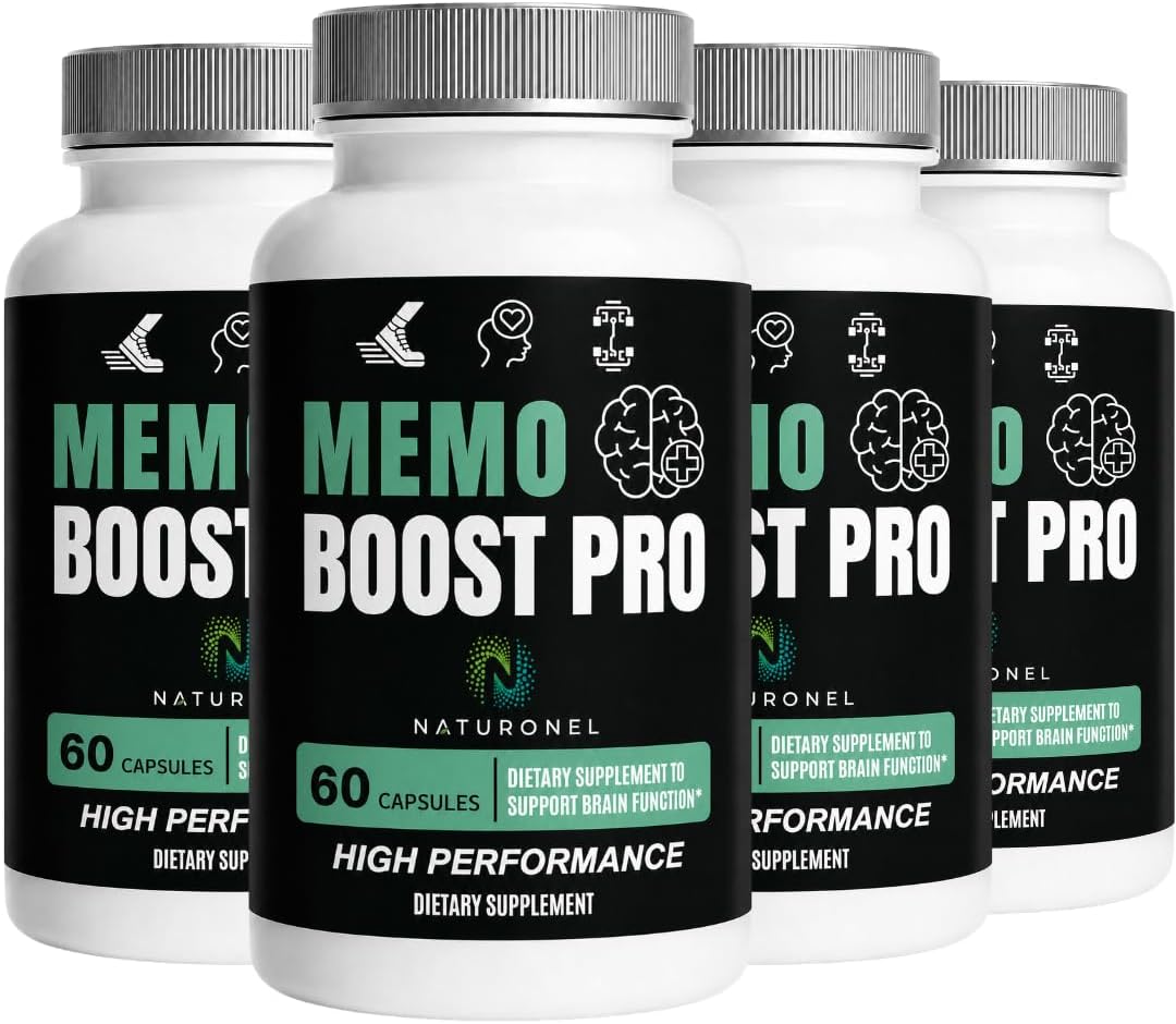 Memo Boost Pro - Brain Supplement (4 Bottles) Focus Supplement for Memory, Mental Clarity &amp; Brain Health Support – Nootropic Formula with DMAE, Bacopa &amp; Phosphatidylserine