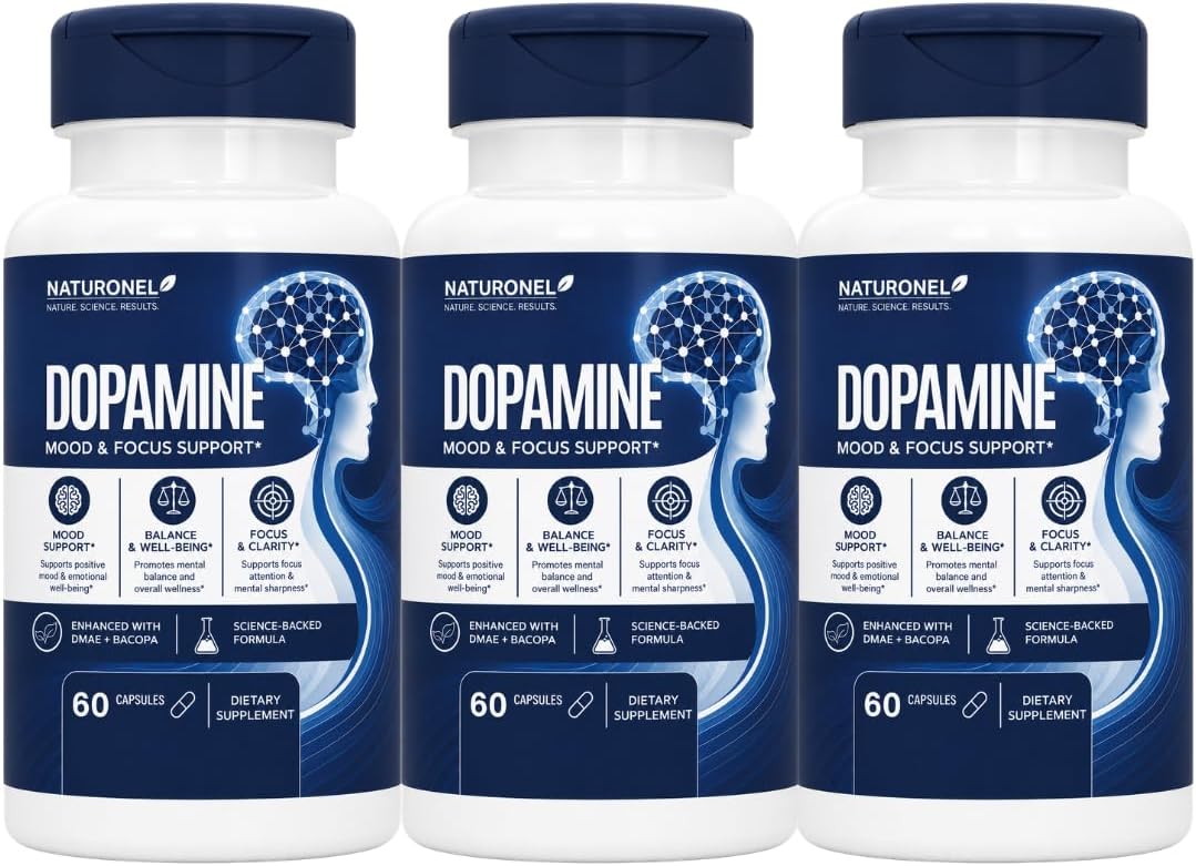 Dopamine Brain Food | Dopamine Supplement (3-Pack) Mood Balance, Focus Memory Motivation Energy Support | Cognitive Health &amp; Mental Drive, Vegan Capsules