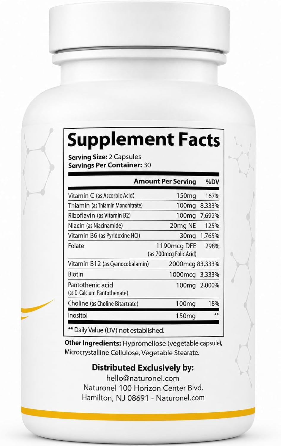 Active B Complex (6 Bottles) Vitamin B Complex Supplement with B1, B2, B3, B5, B6, Folate, B12, Vitamin C, Biotin, Choline &amp; Inositol – Energy Metabolism &amp; Nervous System Support